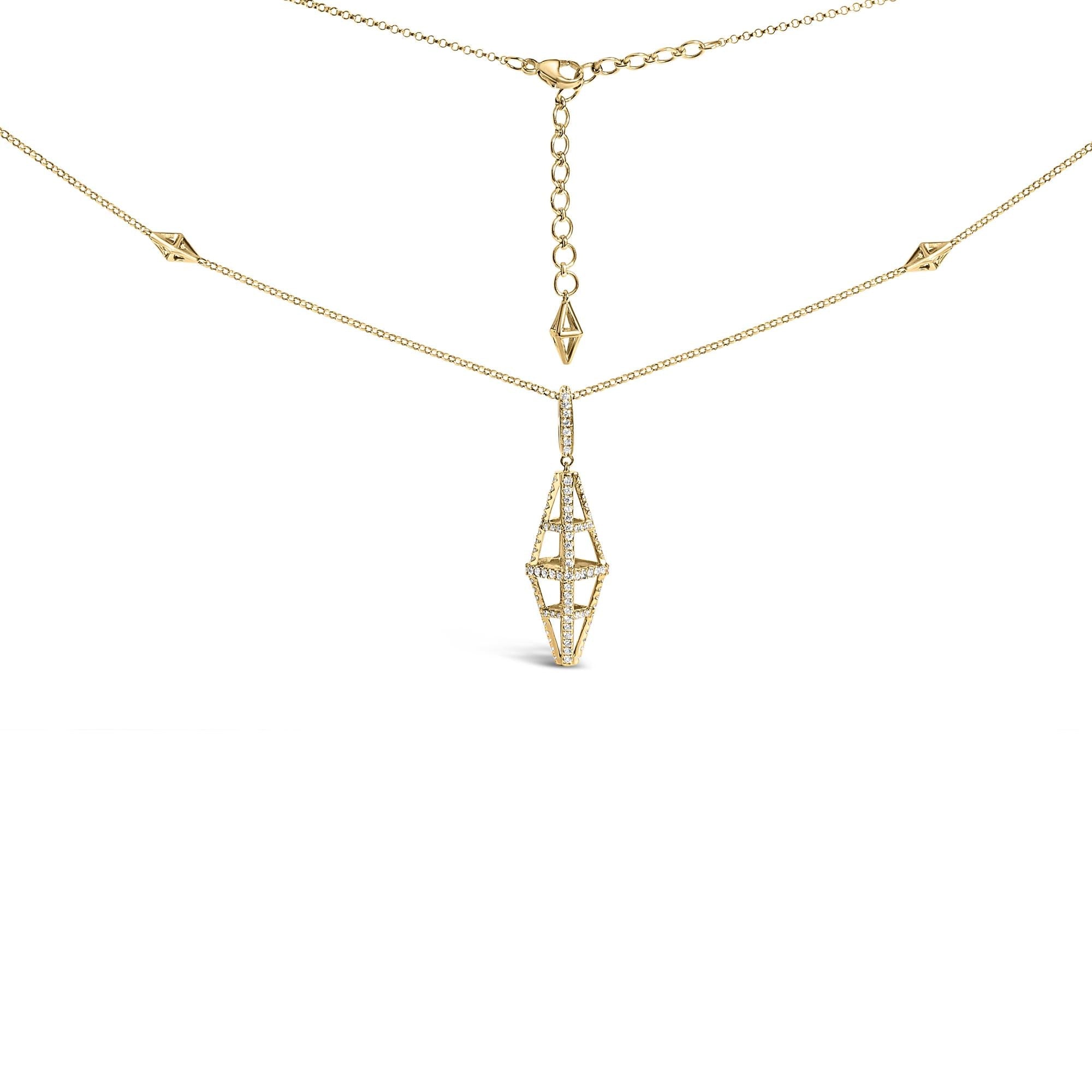 14K Yellow Gold 1.0 Cttw Diamond Studded Geometric Double Pyramid 18" Pendant Necklace (G-H Color, SI1-SI2 Clarity)-0