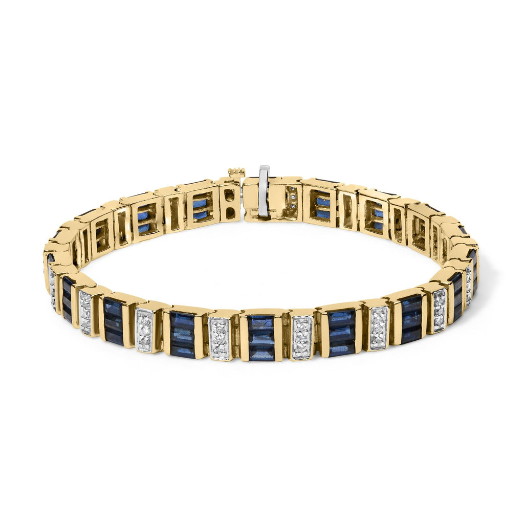 14K Yellow Gold 2/5 Cttw Diamond & 8.0 Cttw Baguette Cut Blue Sapphire Alternating Link Bracelet (G-H Color, VS1-VS2 Clarity) - 7" Inches-0