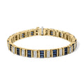 14K Yellow Gold 2/5 Cttw Diamond & 8.0 Cttw Baguette Cut Blue Sapphire Alternating Link Bracelet (G-H Color, VS1-VS2 Clarity) - 7" Inches-0