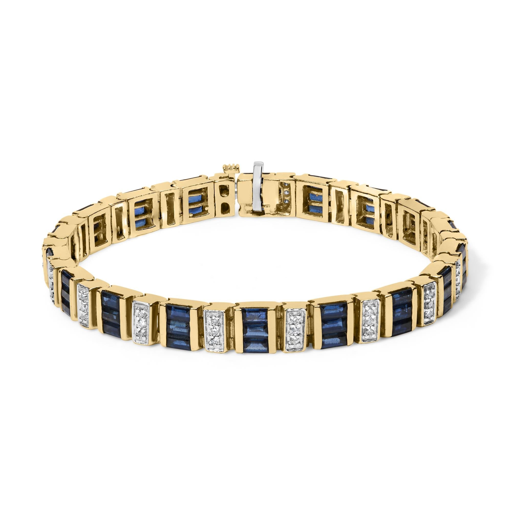 14K Yellow Gold 2/5 Cttw Diamond & 8.0 Cttw Baguette Cut Blue Sapphire Alternating Link Bracelet (G-H Color, VS1-VS2 Clarity) - 7" Inches-0