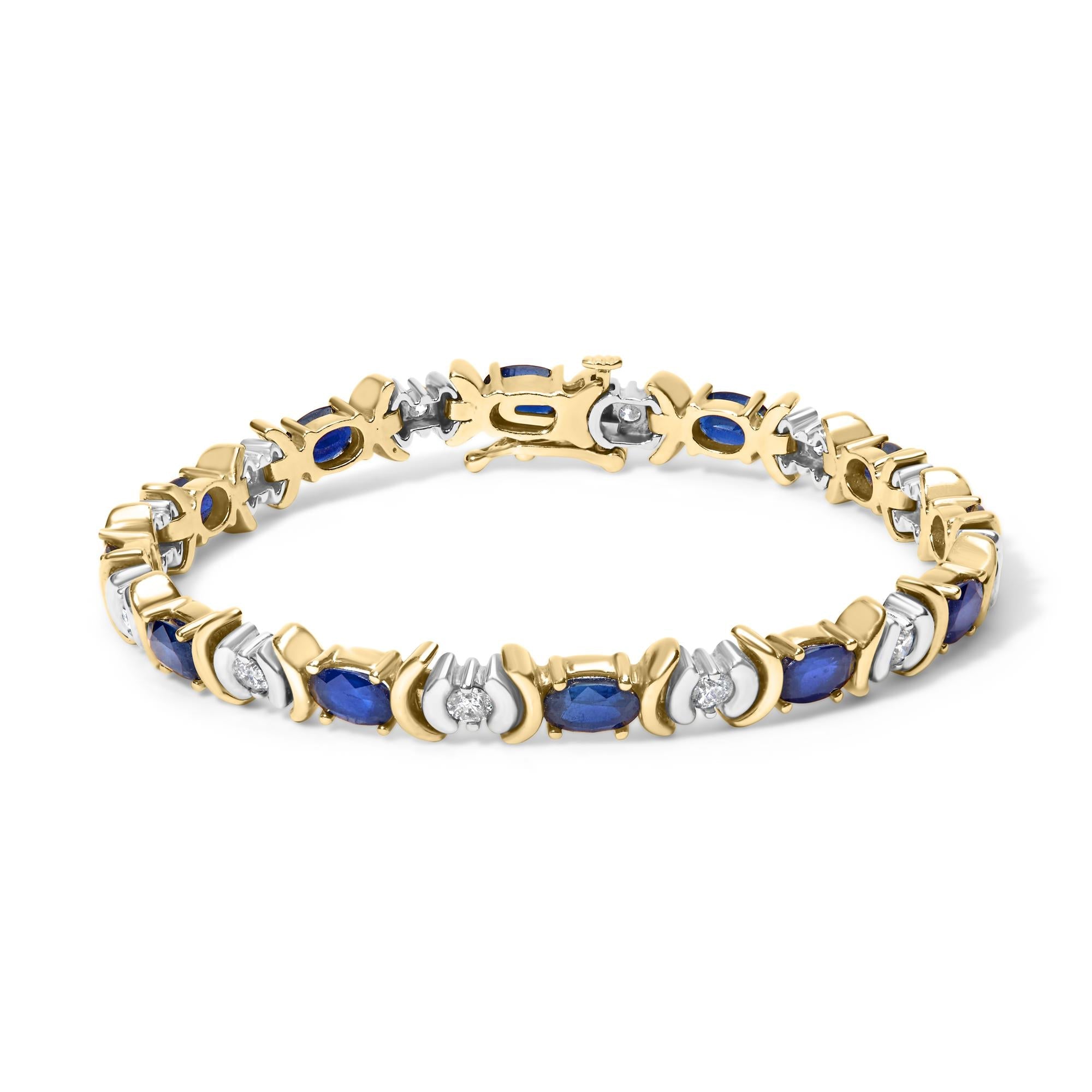 14K Yellow Gold 1.00 Cttw Alternating  Diamond and 6 1/2 Cttw Oval Blue Sapphire Link Bracelet (H-I Color, SI1-SI2 Clarity) - 7" Inches-0