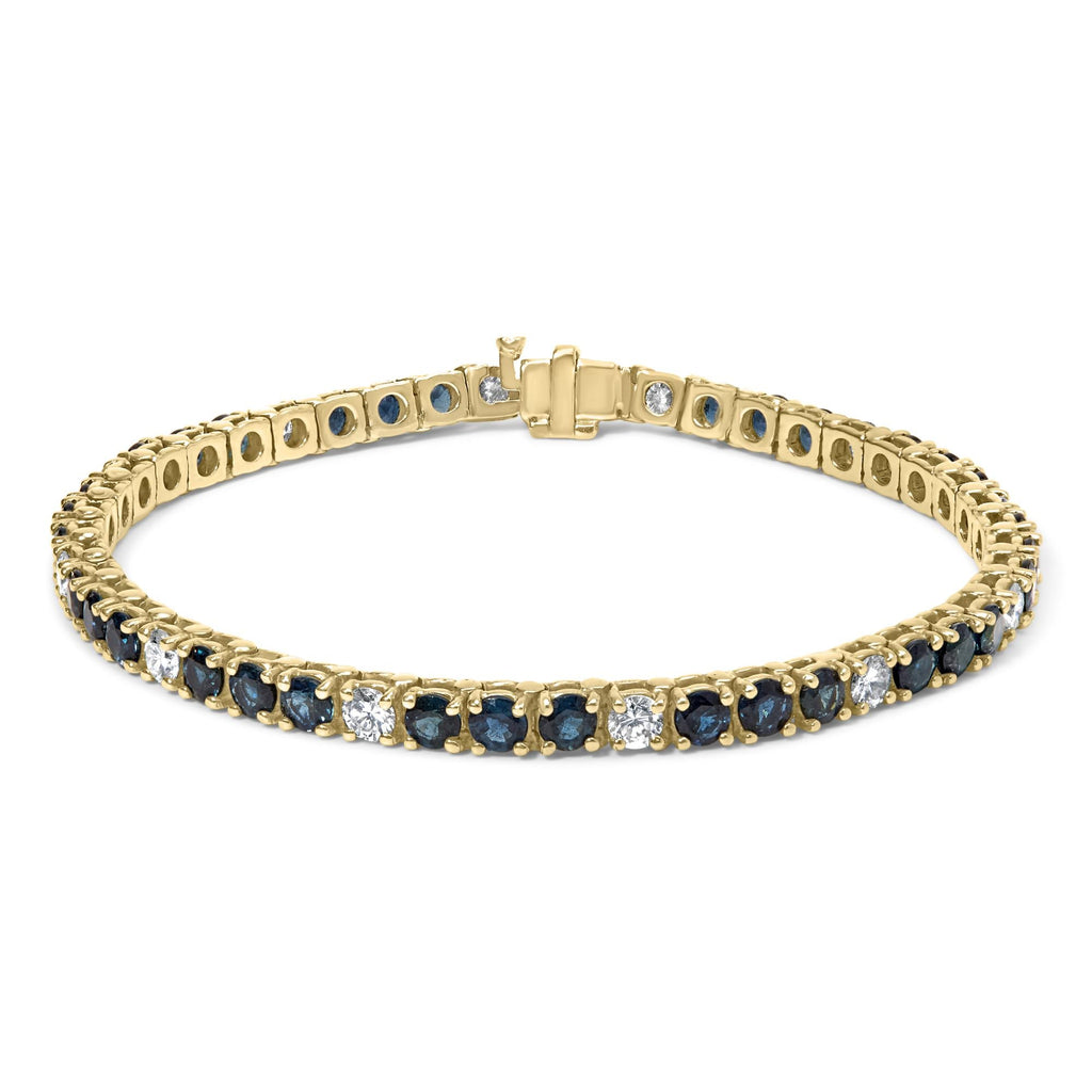 18K Yellow Gold Alternating 1 1/5 Cttw Diamond and 3X3 MM Blue Sapphire Tennis Bracelet (G-H Color, VS1-VS2 Clarity) - 7" Inches-0