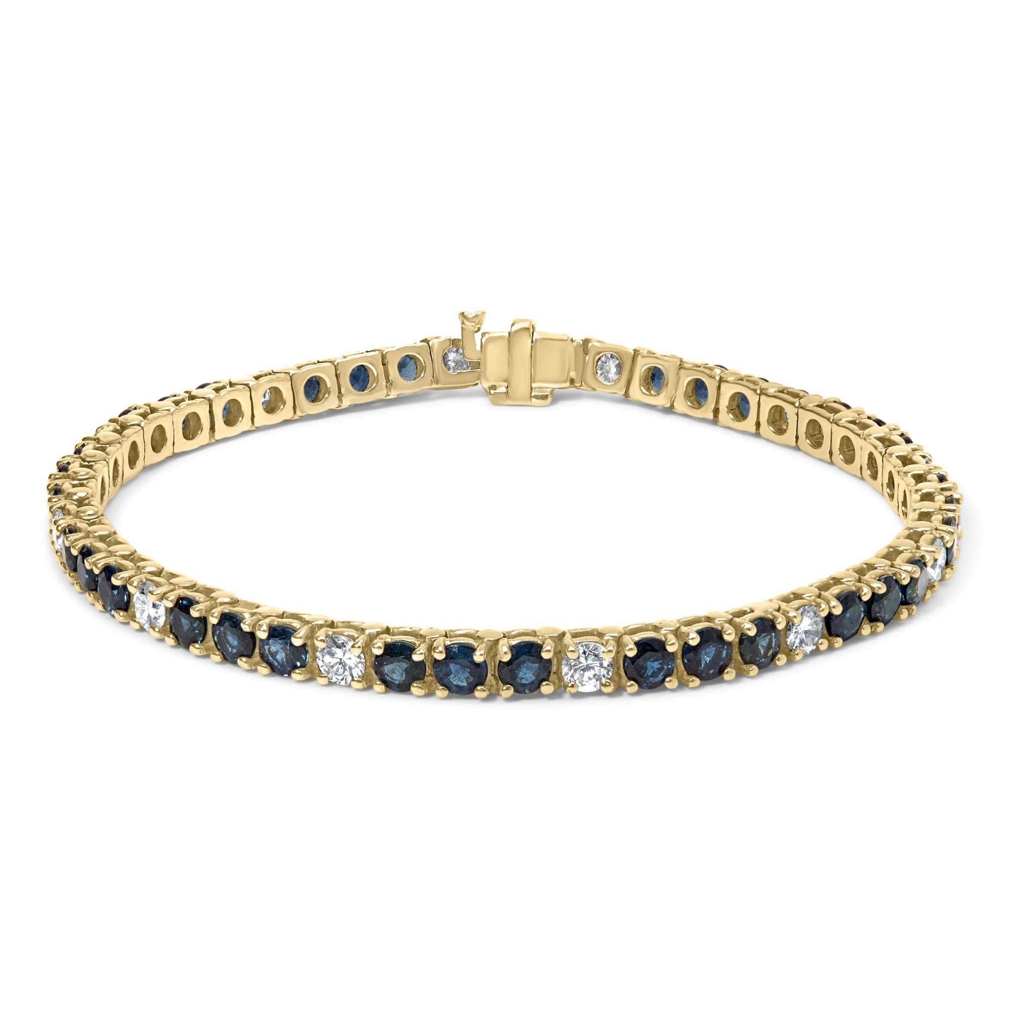 18K Yellow Gold Alternating 1 1/5 Cttw Diamond and 3X3 MM Blue Sapphire Tennis Bracelet (G-H Color, VS1-VS2 Clarity) - 7" Inches-0