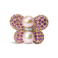 18K Yellow and White Gold 9MM South Sea Pearl and Pink Sapphire Butterfly Pin Brooch with Diamond Accent (F-G Color, VS1-VS2 Clarity)-0