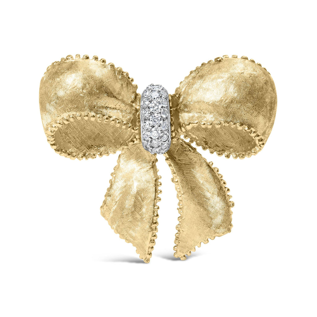 18K Yellow Gold and 3/5 Cttw Diamond Bow Pin Brooch (G-H Color, VS1-VS2 Clarity)-0