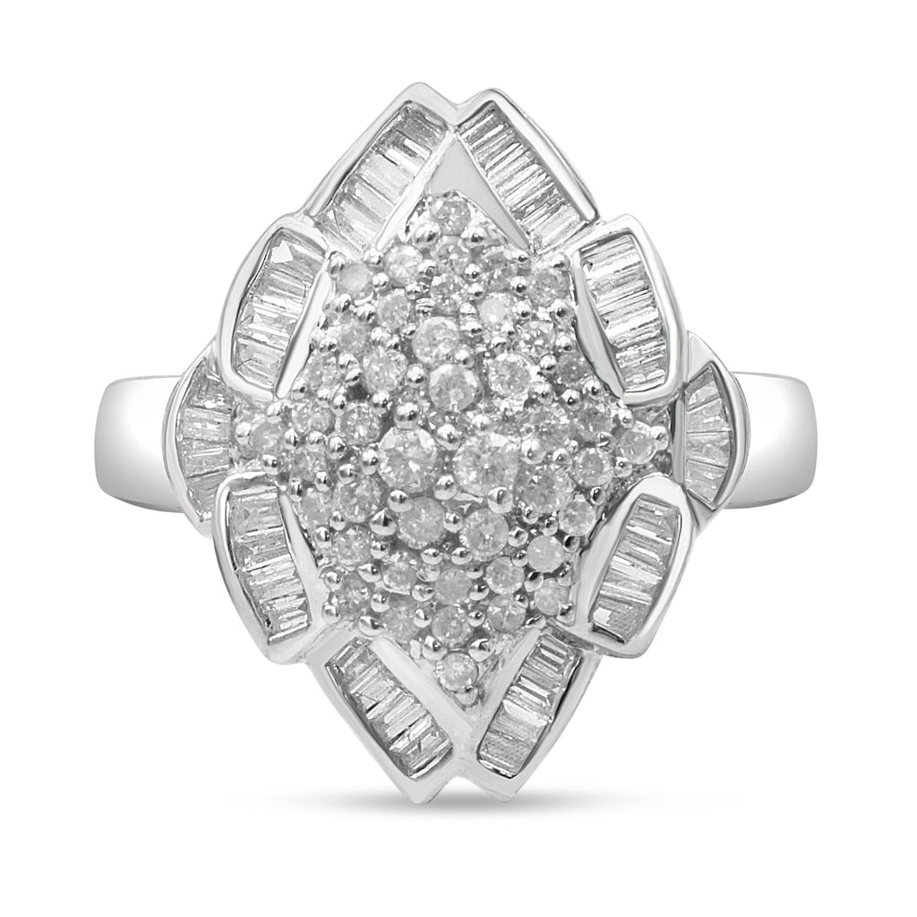14K White Gold 7/8 Cttw Round and Baguette-Cut Diamond Cluster Ring (H-I Color, SI2-I1 Clarity)-0