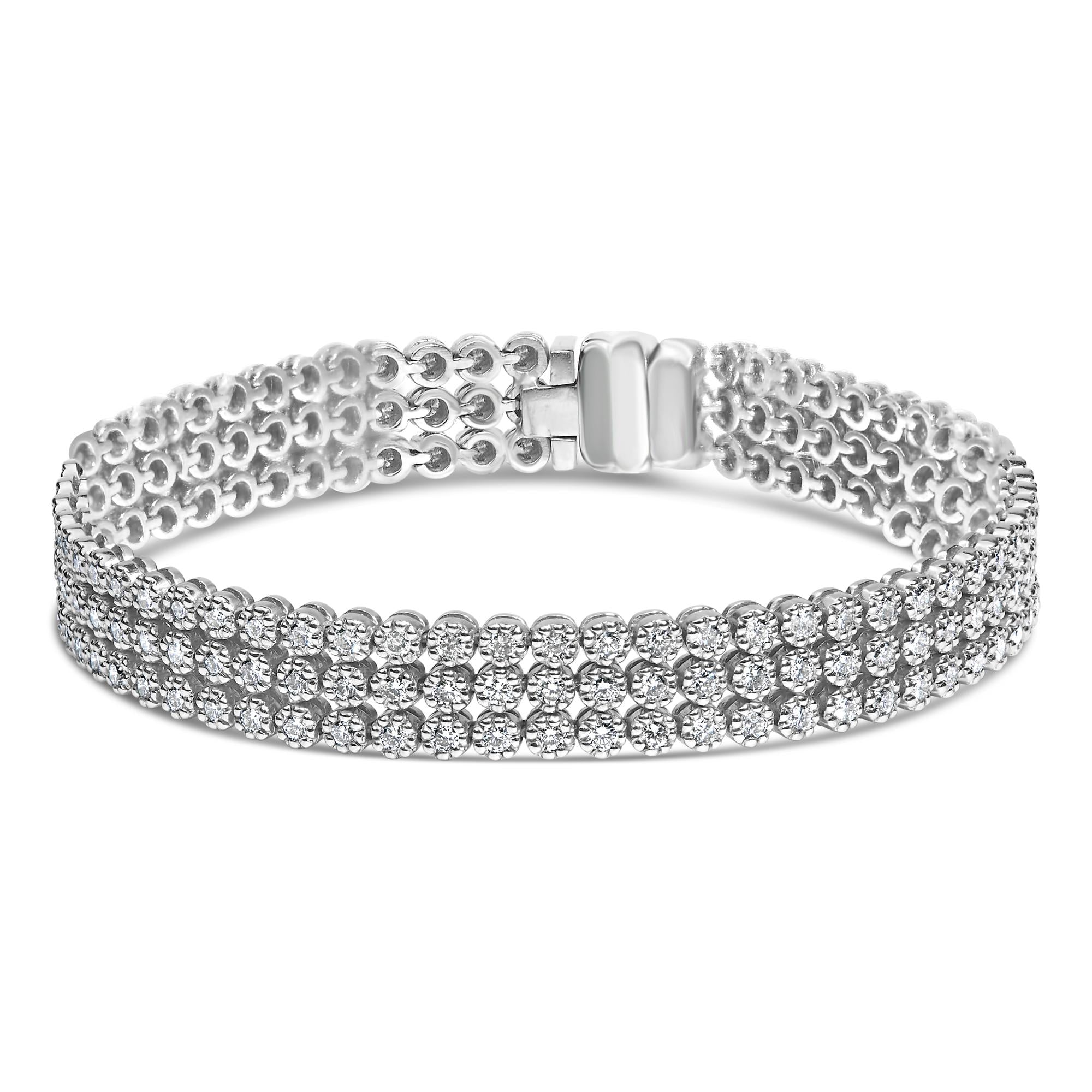 18K White Gold 5.00 Cttw Natural Diamond 3 Row Link Tennis Bracelet (G-H Color, VS1-VS2 Clarity) - 7.25" Inches-0