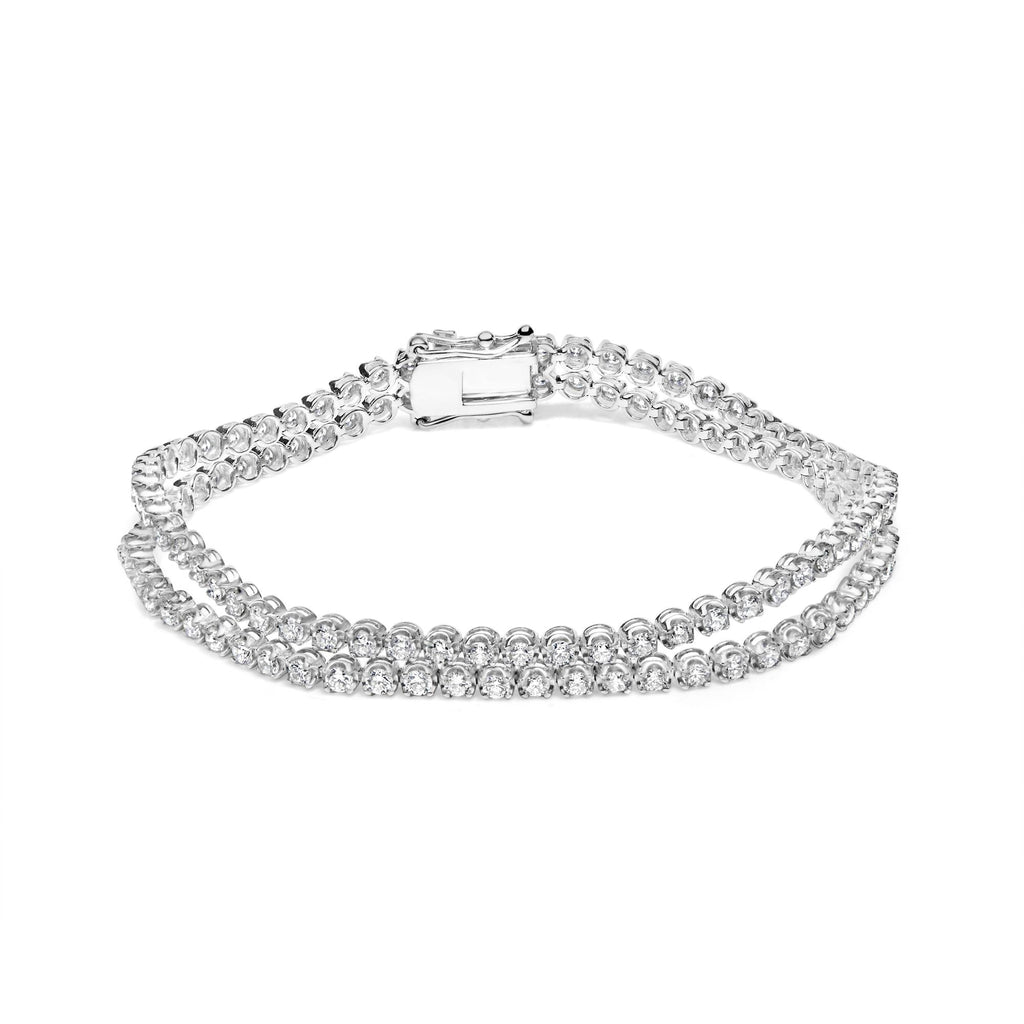 18K White Gold 5 3/5 Cttw Natural Diamond Double Row Link Tennis Bracelet (G-H Color, VS1-VS2 Clarity) - 7" Inches-0