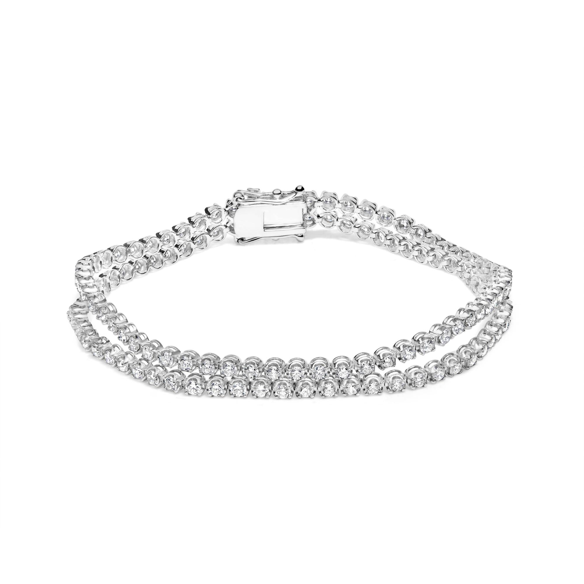 18K White Gold 5 3/5 Cttw Natural Diamond Double Row Link Tennis Bracelet (G-H Color, VS1-VS2 Clarity) - 7" Inches-0