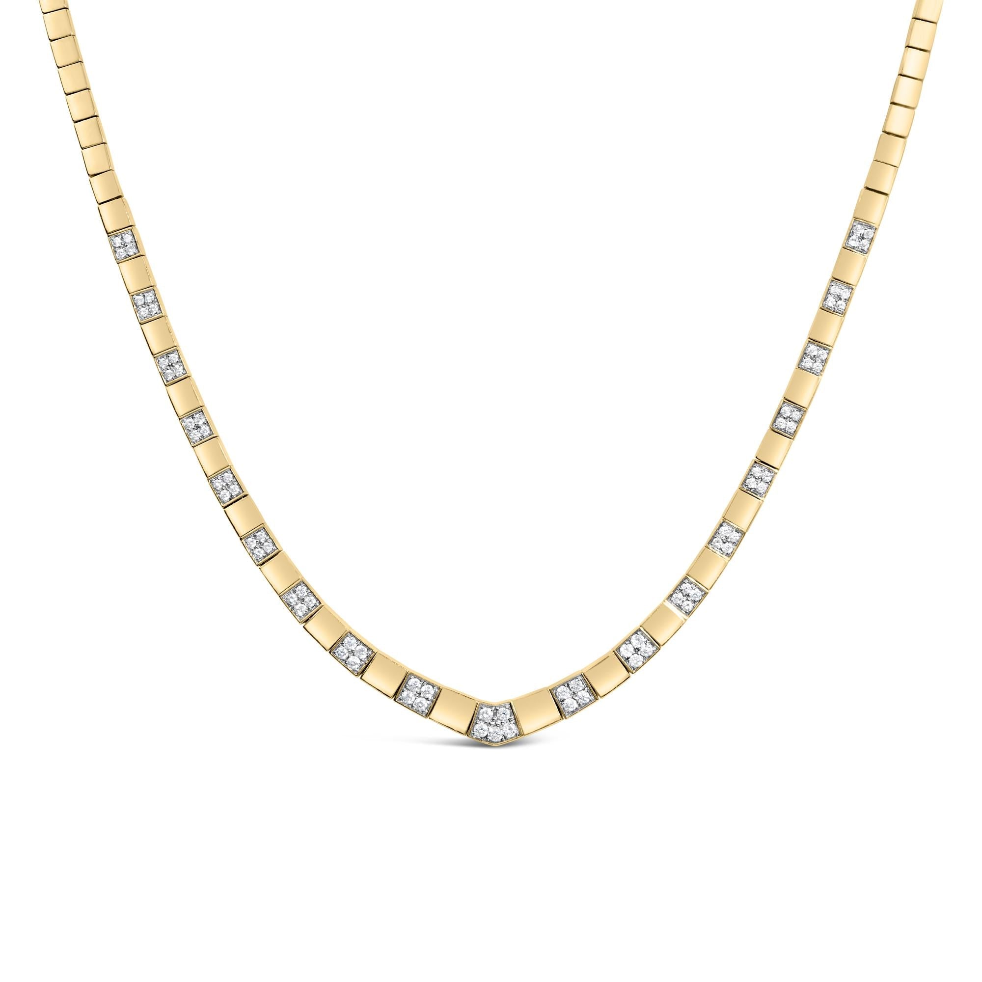 14K Yellow Gold 4/5 Cttw Diamond Cluster and Bar Set Link 3.5 MM Chain Necklace (G-H Color, VS1-VS2 Clarity) - 16" Inches-0