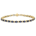 18K Yellow Gold 3/4 Cttw Diamond and 5 1/3 Cttw Oval Blue Sapphire Alternating Link Bracelet (G-H Color, VS1-VS2 Clarity)  - 7.25" Inches-0