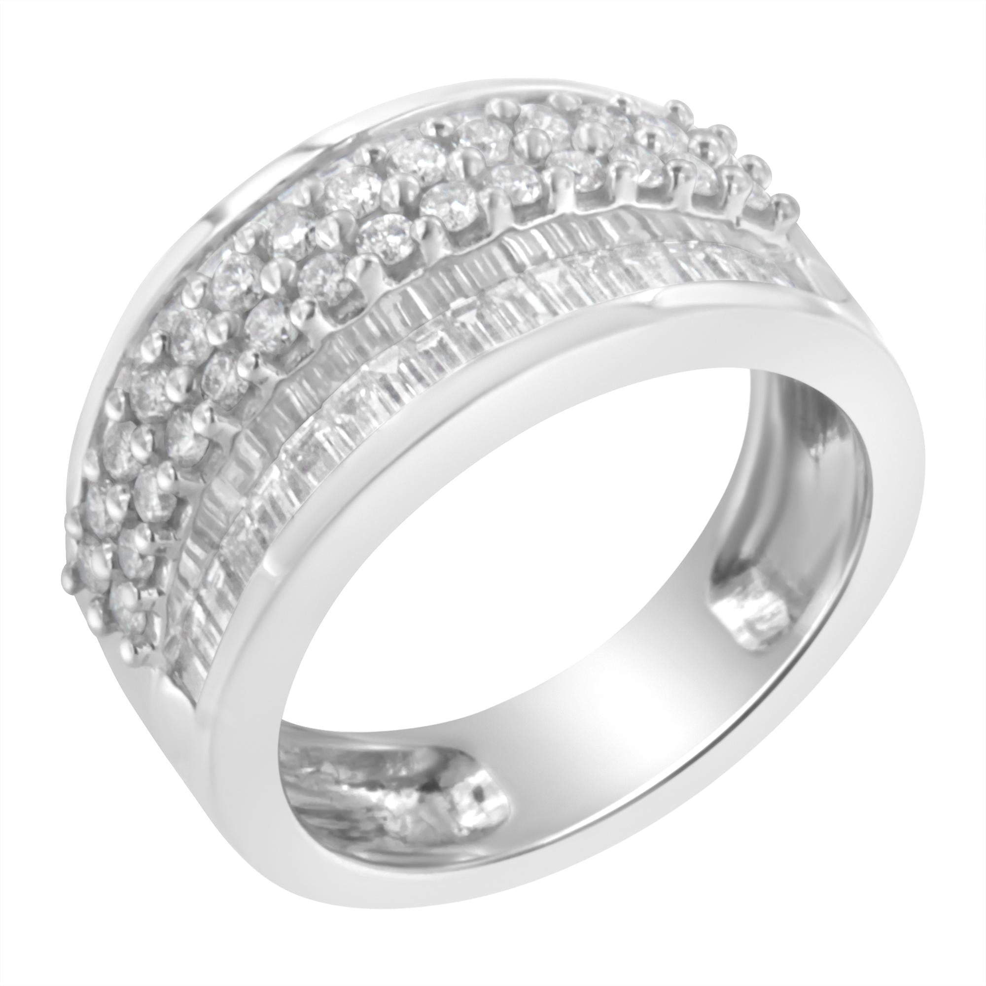 14K White Gold Round and Baguette Diamond Ring (1 1/2 Cttw, F-G Color, SI1-SI2 Clarity)-0