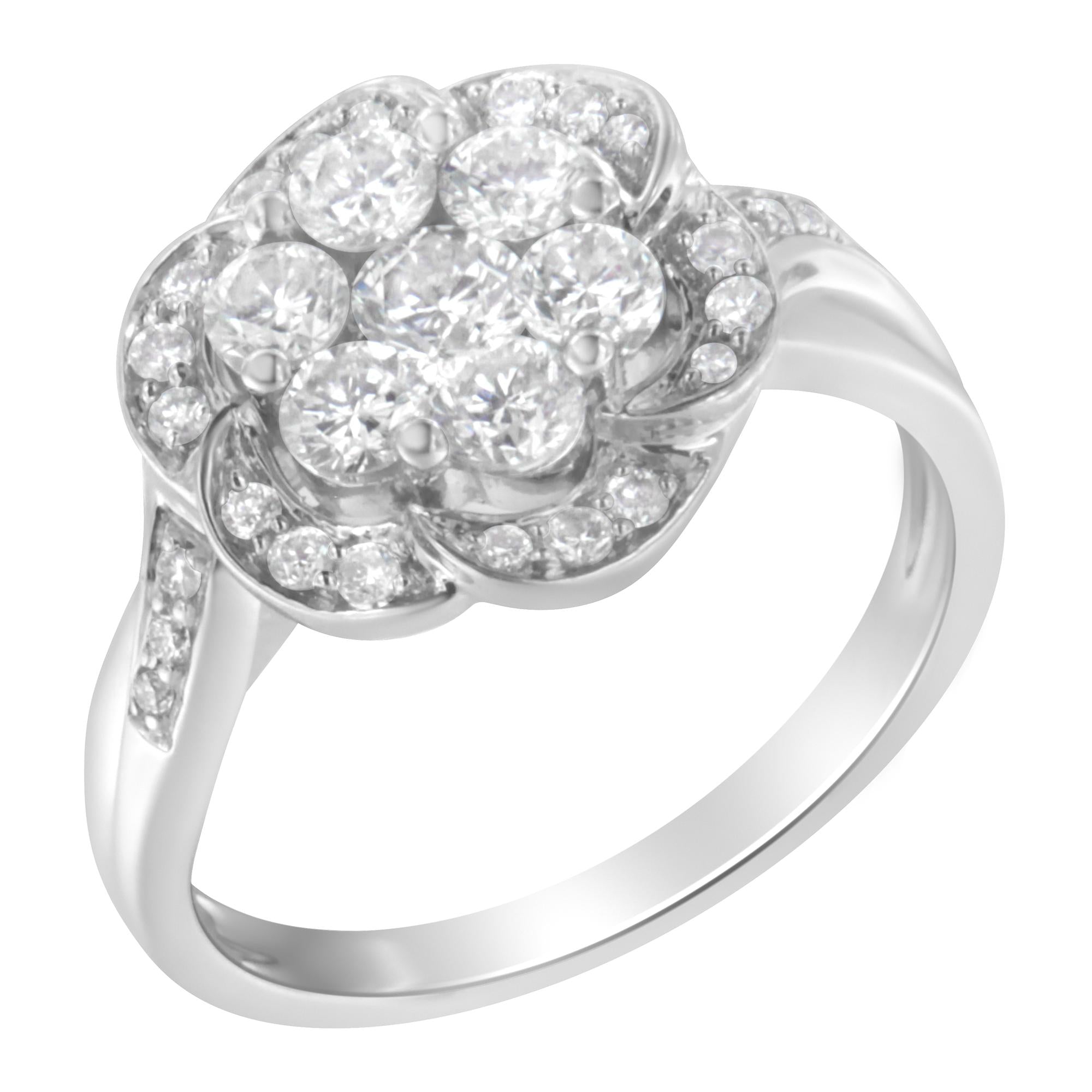 14K White Gold Floral Cluster Diamond Ring (1 Cttw, H-I Color, SI2-I1 Clarity)-0