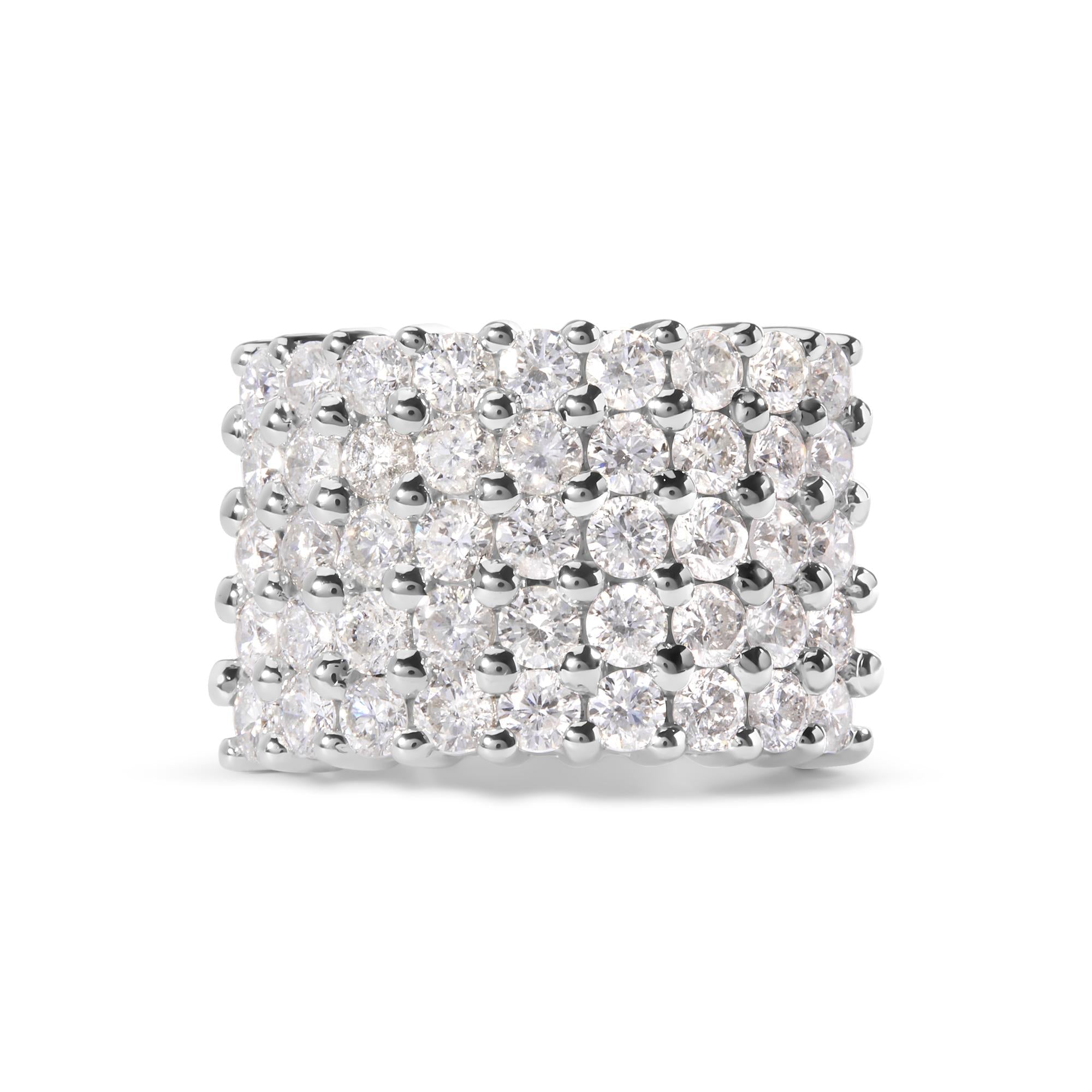 14k White Gold 4.0 Cttw Diamond 5 Row Ring Band (I-J Color, I1-I2 Clarity)-0