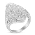 .925 Sterling Silver & 1-1/8 Cttw Diamond Marquise Shaped Cluster Triple Halo Knot Cocktail Fashion Ring (I-J Color, I2-I3 Clarity)-0