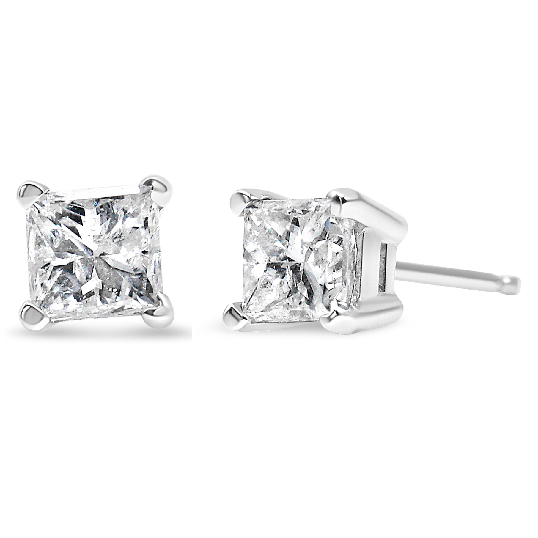 AGS Certified 18K White Gold 1.0 Cttw 4-Prong Set Princess-Cut Solitaire Diamond Screw Back Stud Earrings (E-F Color, SI2-I1 Clarity)-0