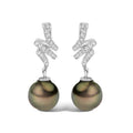 14K White Gold 9MM Cultured Black Pearl and Diamond Accent Drop and Dangle Earrings (I-J Color, SI1-SI2 Clarity)-0