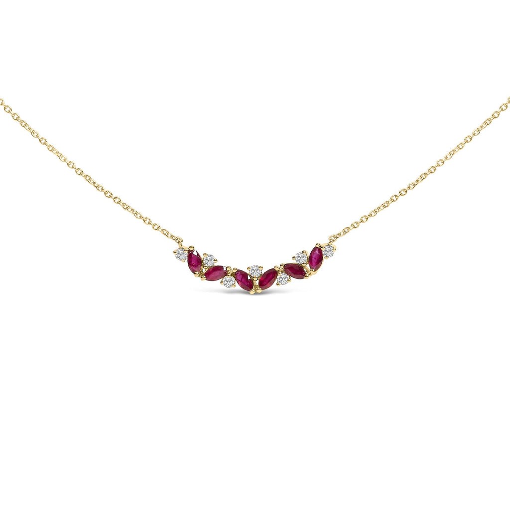 14K Yellow Gold Red Ruby and Diamond Trio Bar Line Necklace (I-J Color, SI2-I1 Clarity) - 18 inch-0