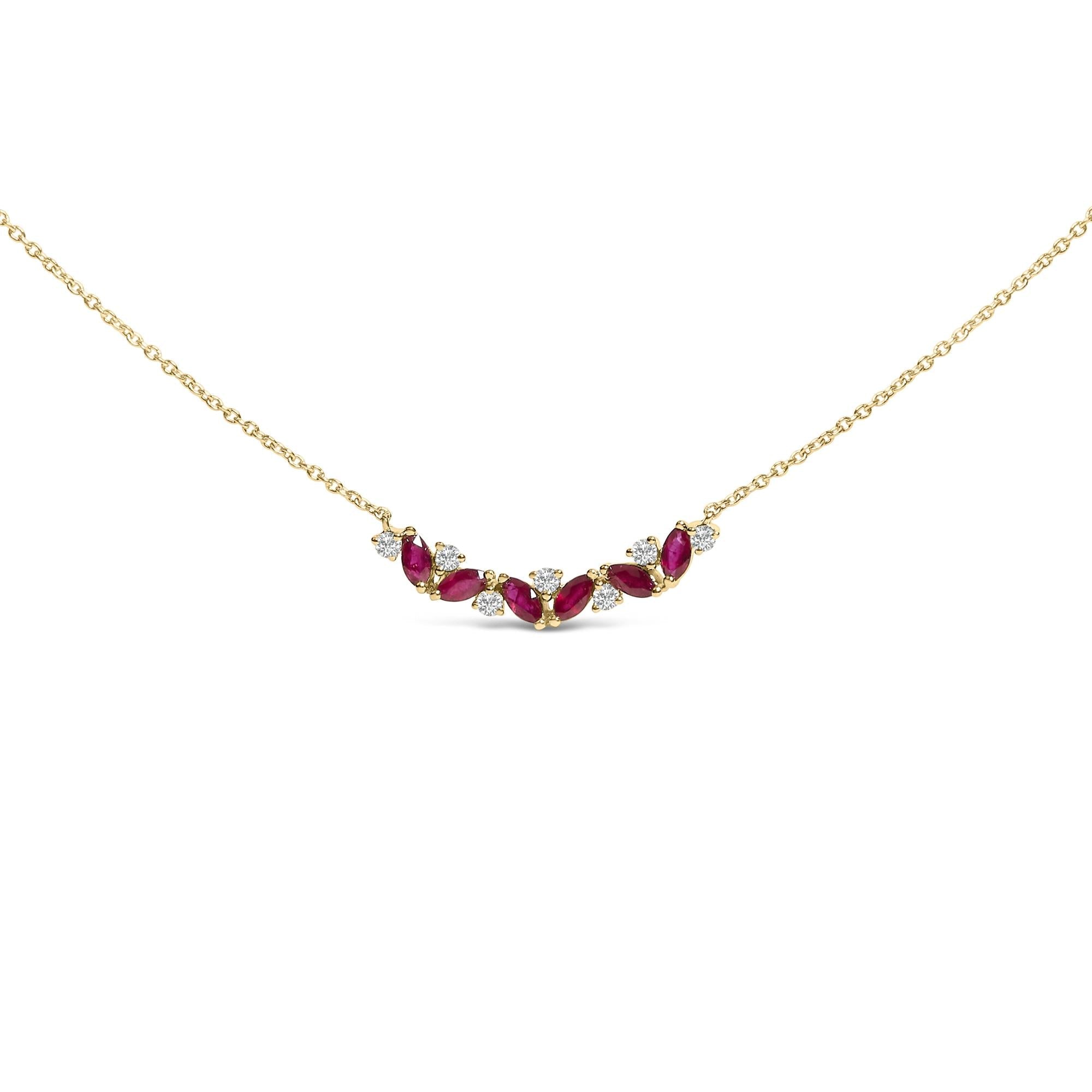 14K Yellow Gold Red Ruby and Diamond Trio Bar Line Necklace (I-J Color, SI2-I1 Clarity) - 18 inch-0