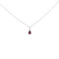 14K White Gold 6x4 Pear Red Ruby and Diamond Halo Pendant Necklace - 18" Inches-0