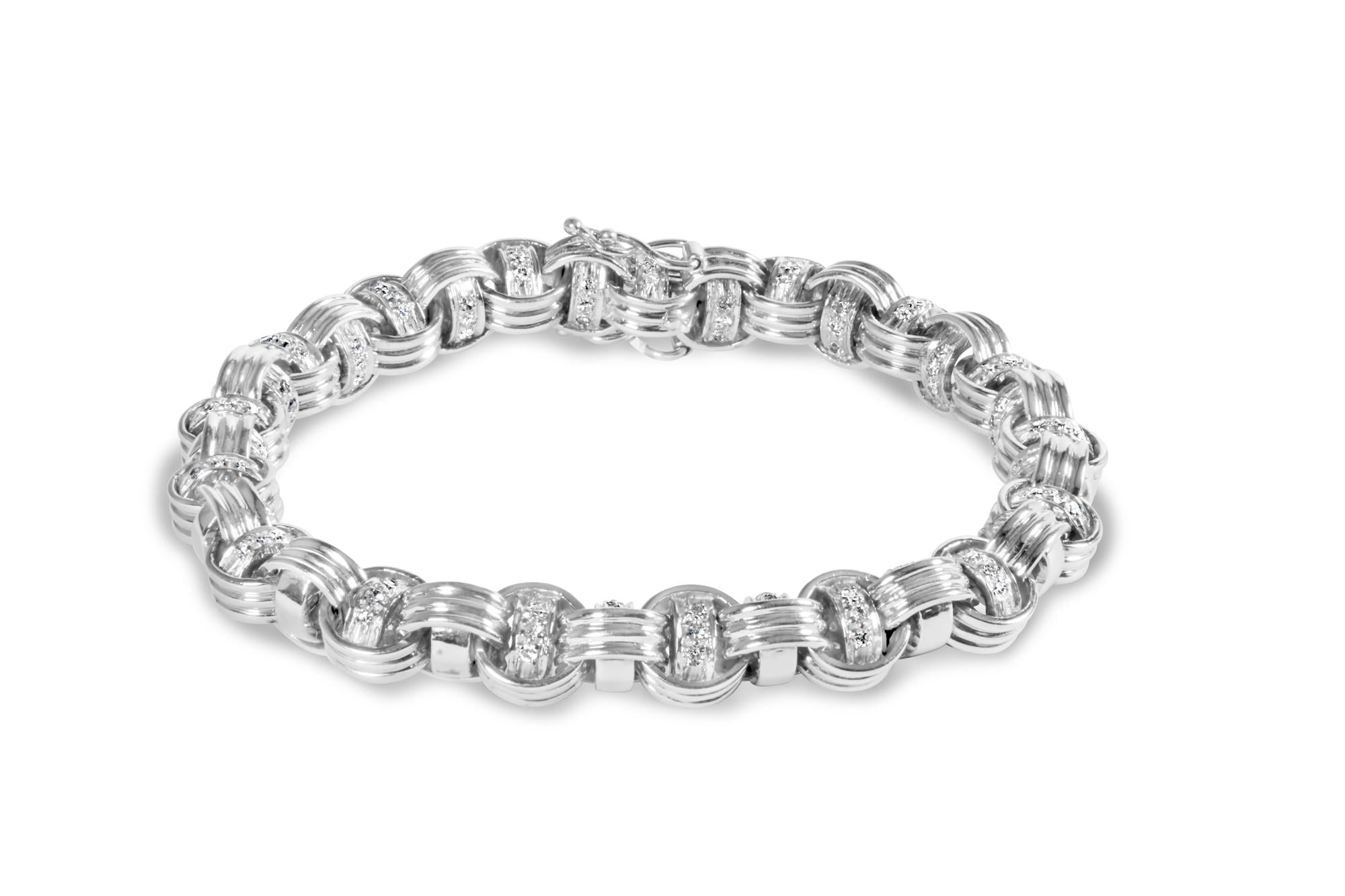 14K White Gold 1/2 Cttw Diamond Knotted Byzantine Link Bracelet (H-I Color, I2-I3 Clarity) - 7" Inches-0