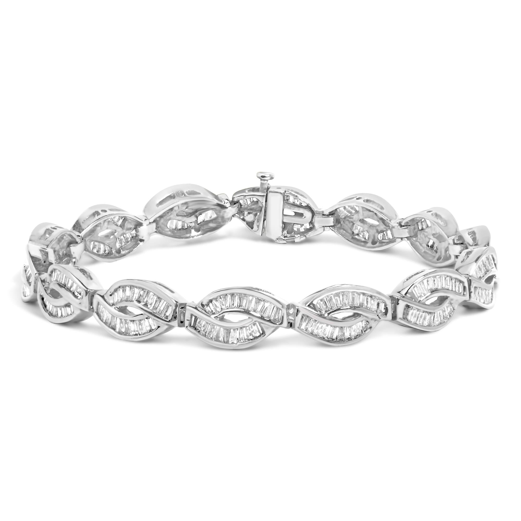 14K White Gold 2.00 Cttw Channel Set Baguette Diamond Vintage Style Link Bracelet (G-H Color, SI1-SI2 Clarity) - 7.25"-0