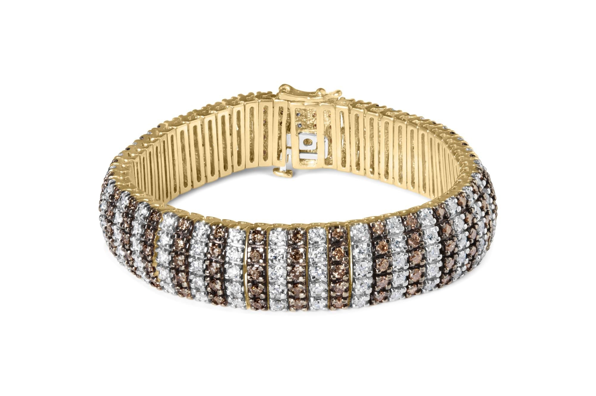 10K Yellow Gold 10 CTW 1/3 Cttw Alternating Coco Color and White Diamond 5 Row Tennis Bracelet (Brown/H-I Color, SI1-SI2 Clarity) - Size 7.25-0