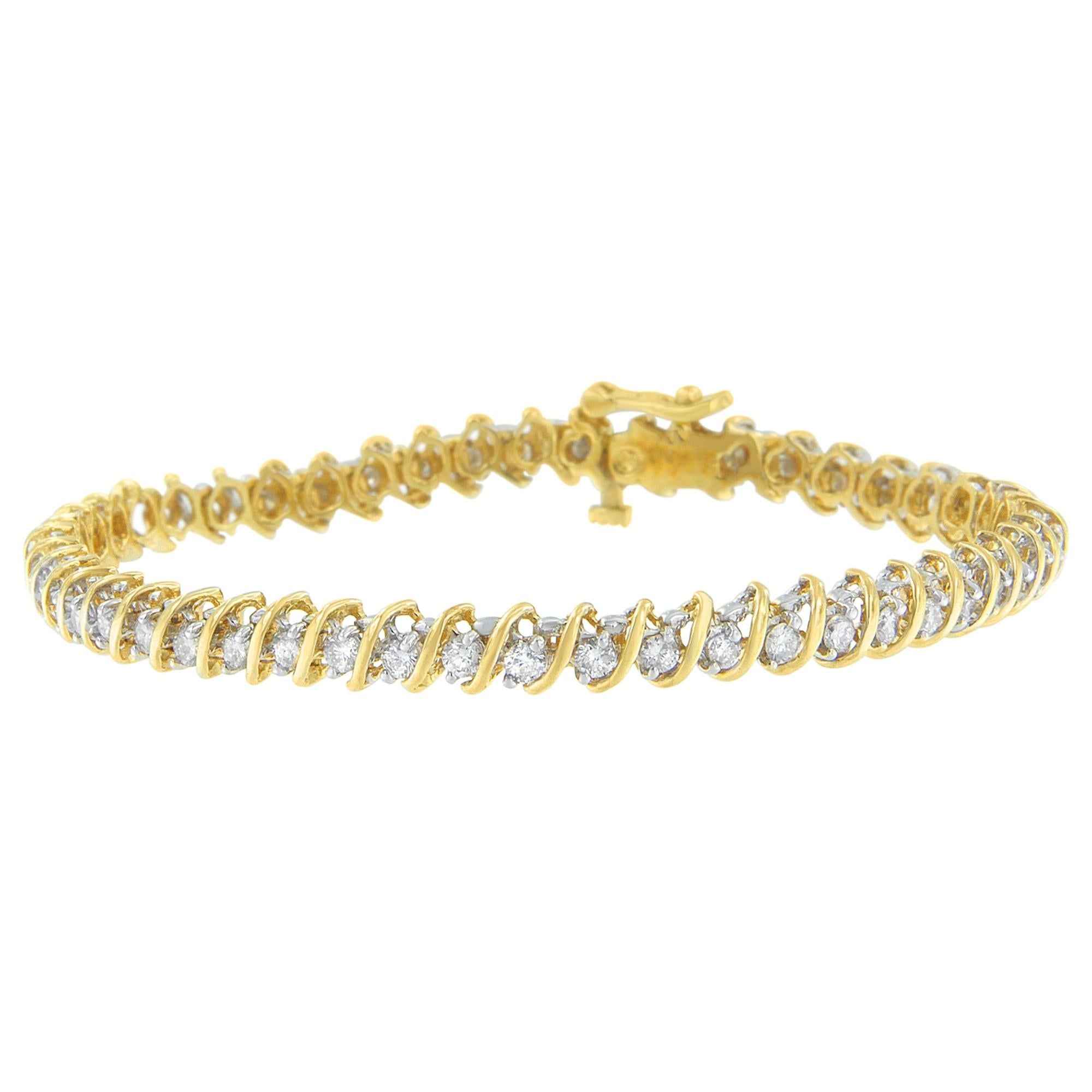 18K Yellow Gold Round Cut Diamond Spiral Link Bracelet (2.00 cttw, I-J Color, I1-I2 Clarity)-0