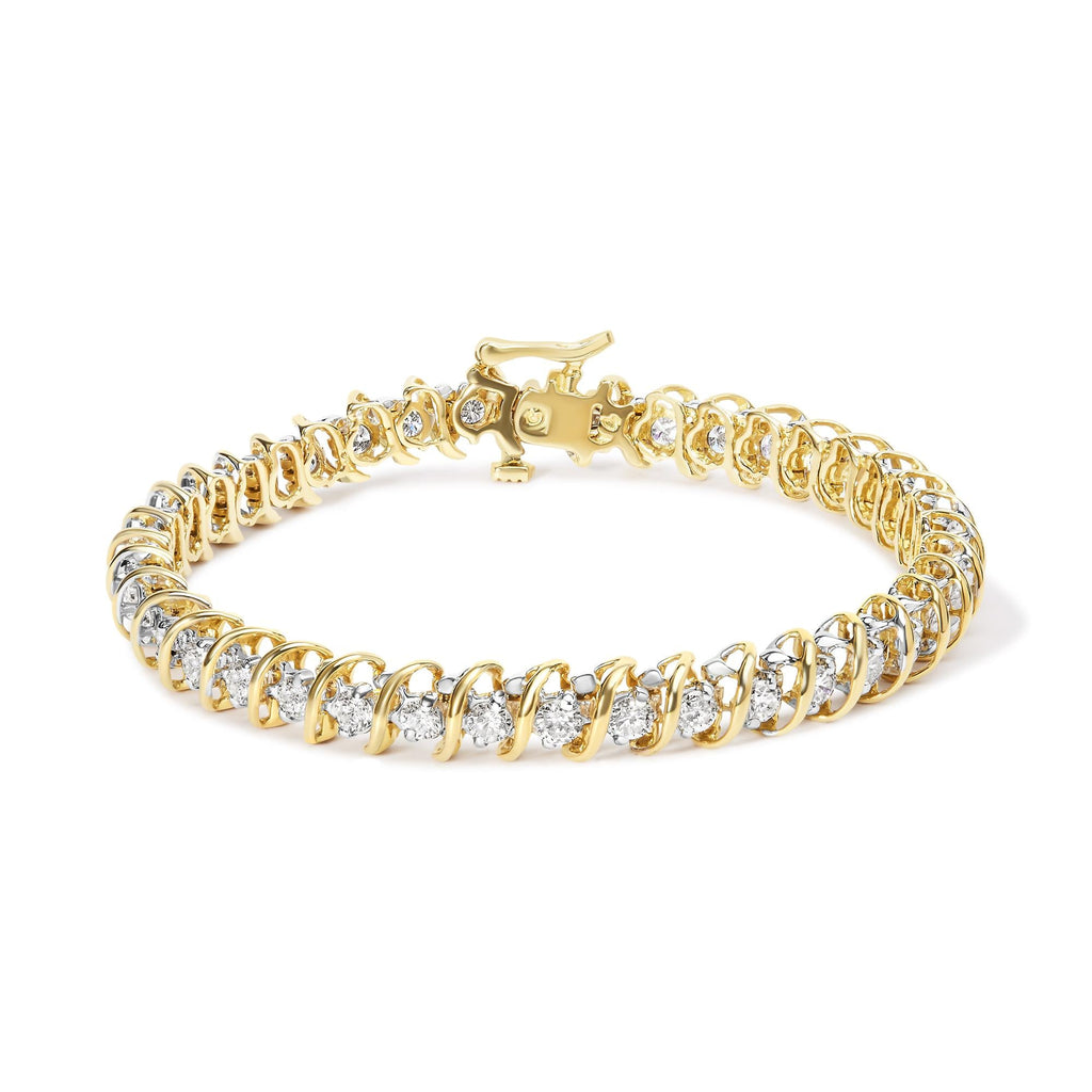 18K Yellow Gold 4.0 Cttw Round-Cut Diamond S-Link 7" Inch Tennis Bracelet (I-J Color, SI1-SI2 Clarity)-0