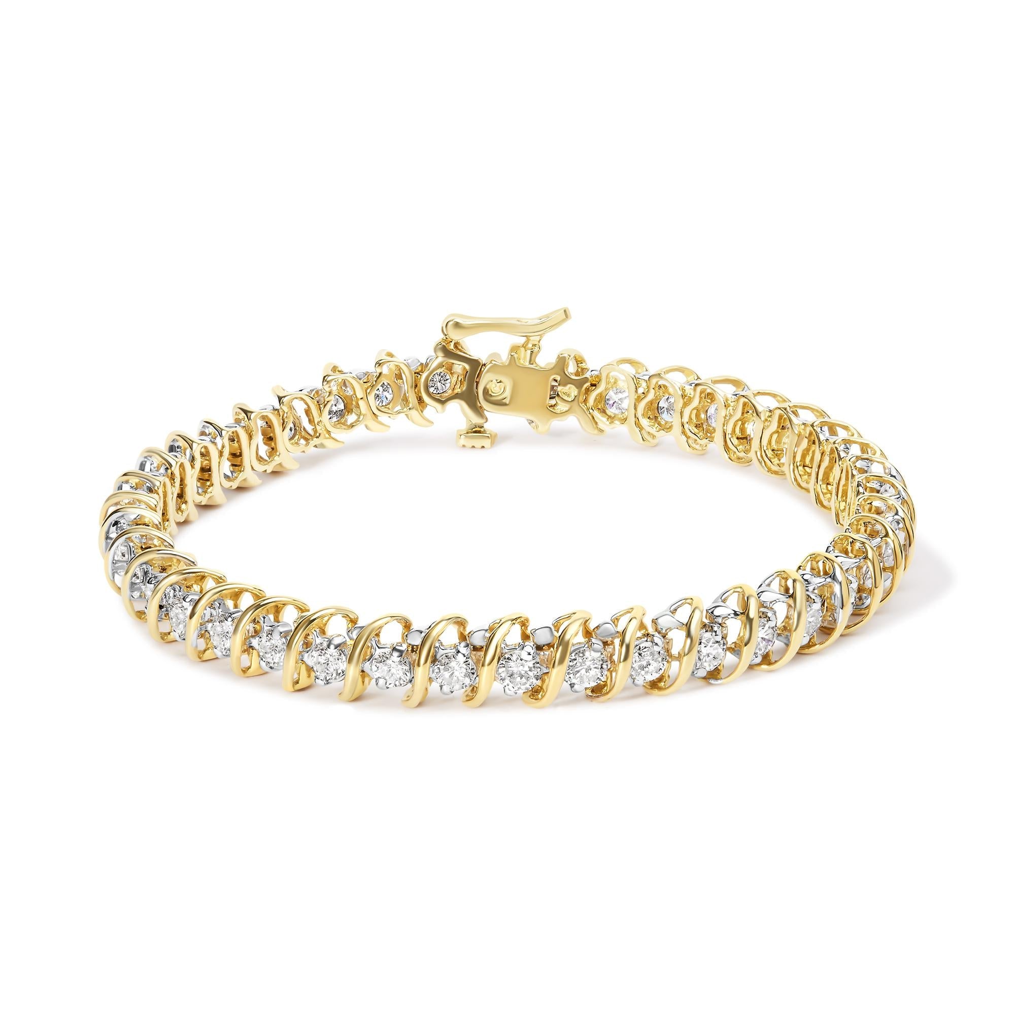 18K Yellow Gold 4.0 Cttw Round-Cut Diamond S-Link 7" Inch Tennis Bracelet (I-J Color, SI1-SI2 Clarity)-0