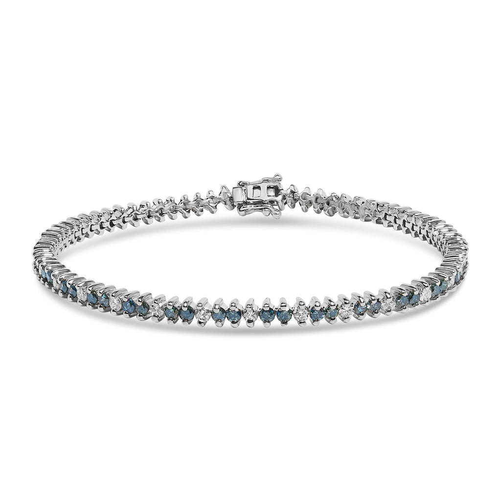 14K White Gold Round-Cut white and Blue Diamond Fashion Bracelet (3.70 cttw, H-I Color, SI1-SI2 Clarity)-0
