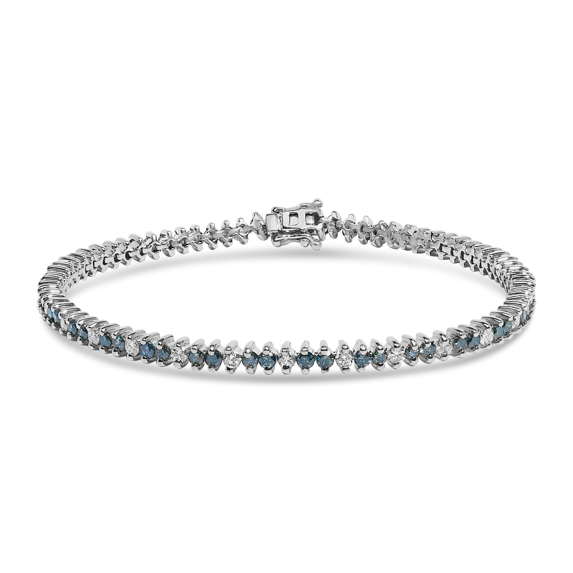 14K White Gold Round-Cut white and Blue Diamond Fashion Bracelet (3.70 cttw, H-I Color, SI1-SI2 Clarity)-0