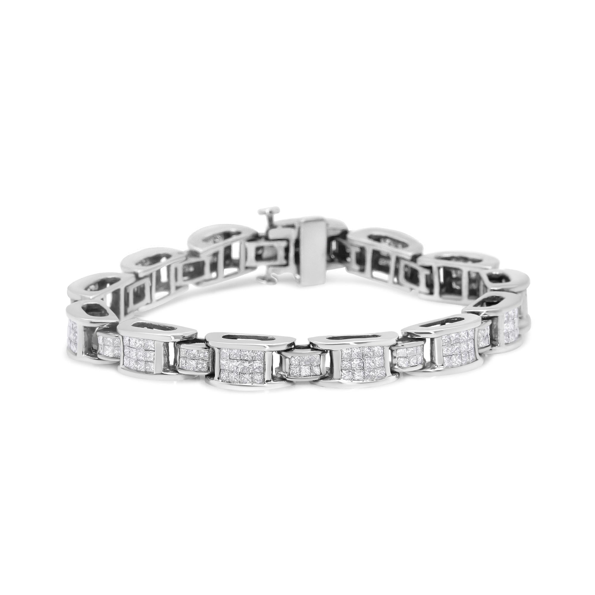 14K White Gold 5.0 Cttw Princess Cut Diamond Invisible Set Alternating Size D Shaped Links Tennis Bracelet (H-I Color, SI2-I1 Clarity) - 7”-0