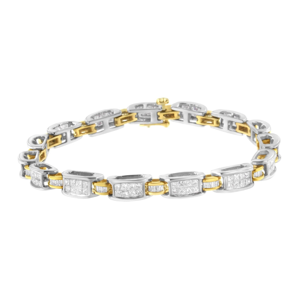 14K Two-Tone Gold Princess and Baguette-Cut Diamond Link Bracelet (3.00 cttw, H-I Color, SI1-SI2 Clarity)-0