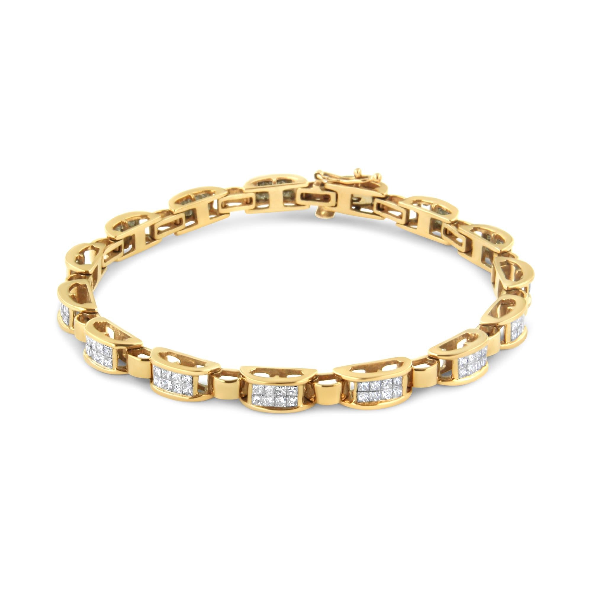 14K Yellow Gold 2 1/2 Cttw Princess-Cut Diamond Link Tennis Bracelet (H-I Color, SI2-I1 Clarity) - 7.25"-0