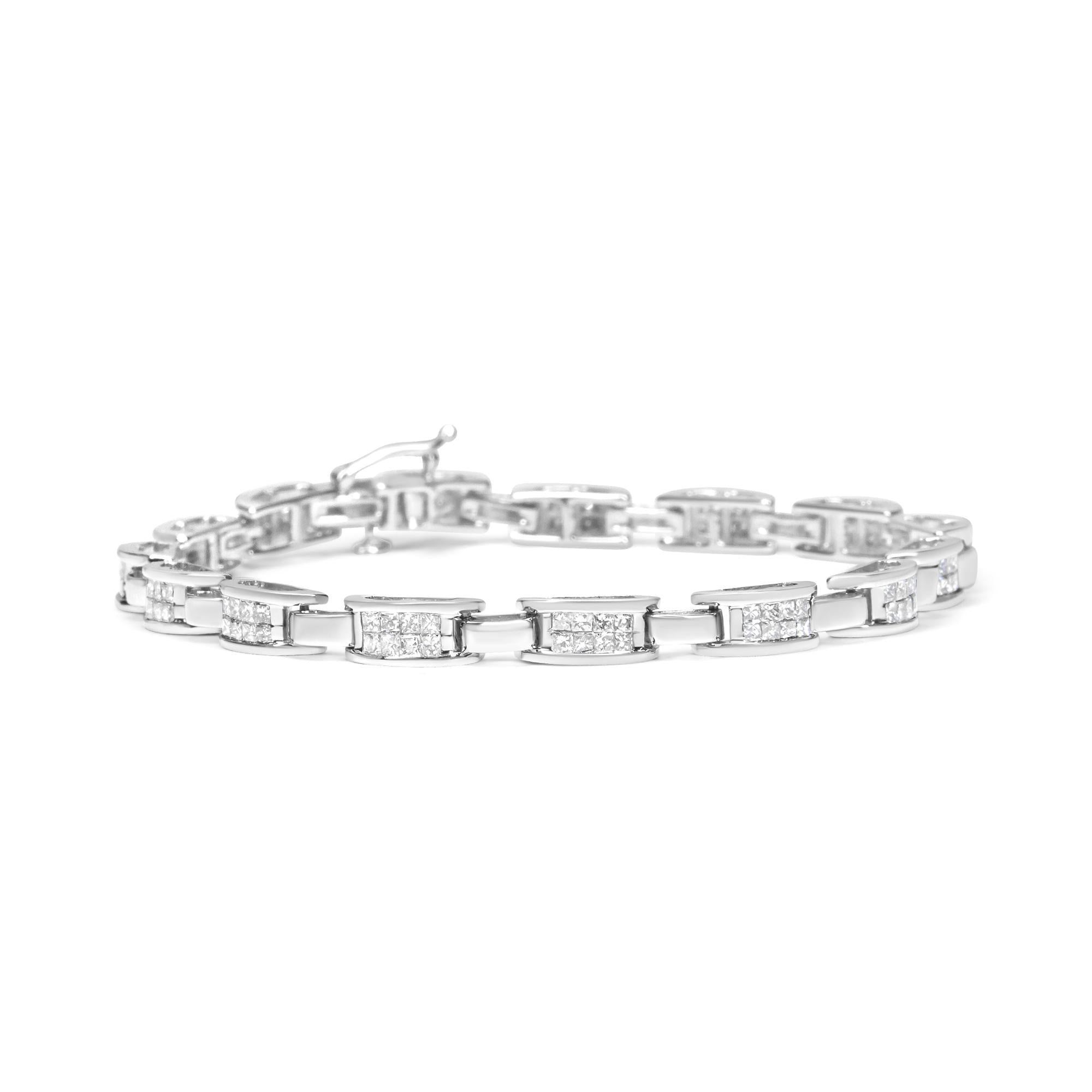 14K White Gold 2.0 Cttw Princess Cut Invisible Set Diamond Rectangular Link Bracelet (I-J Color, I1-I2 Clarity) - 7.25"-0