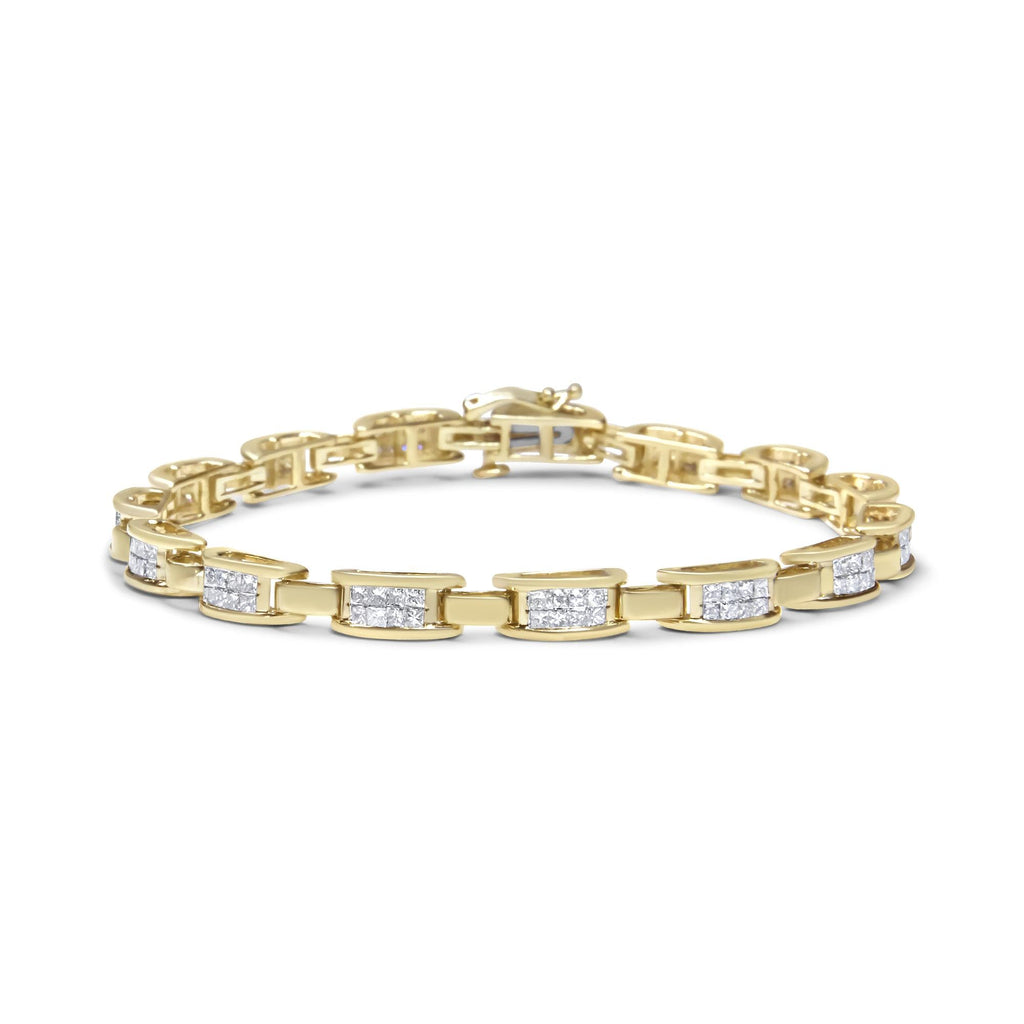 10K Yellow Gold 2.0 Cttw Invisible-Set Princess Cut Diamond Rectangular Link Bracelet (I-J Color, SI2-I1 Clarity) - 7"-0