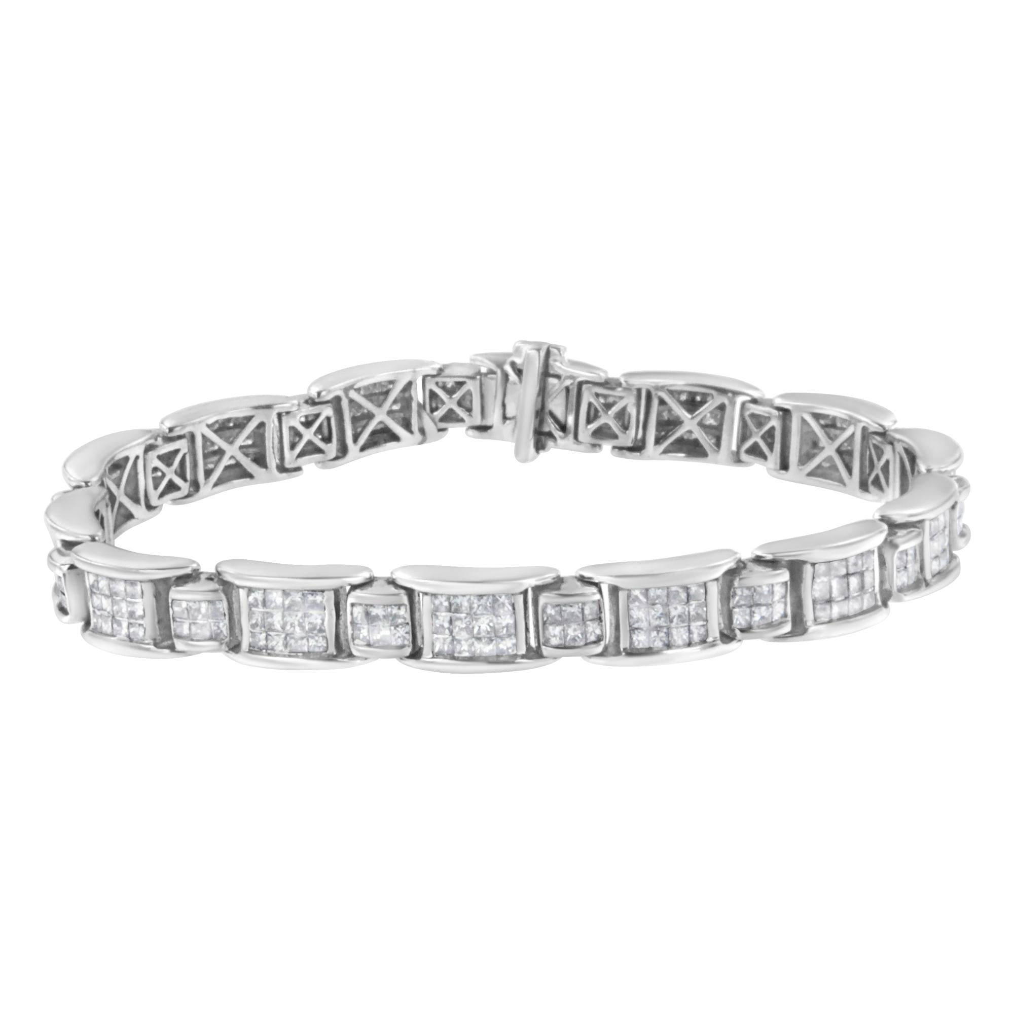 14K White Gold 5.0 Cttw Princess-Cut Diamond Rectangular Alternating Station 7" Tennis Bracelet (G-H Color, SI1-SI2 Clarity)-0