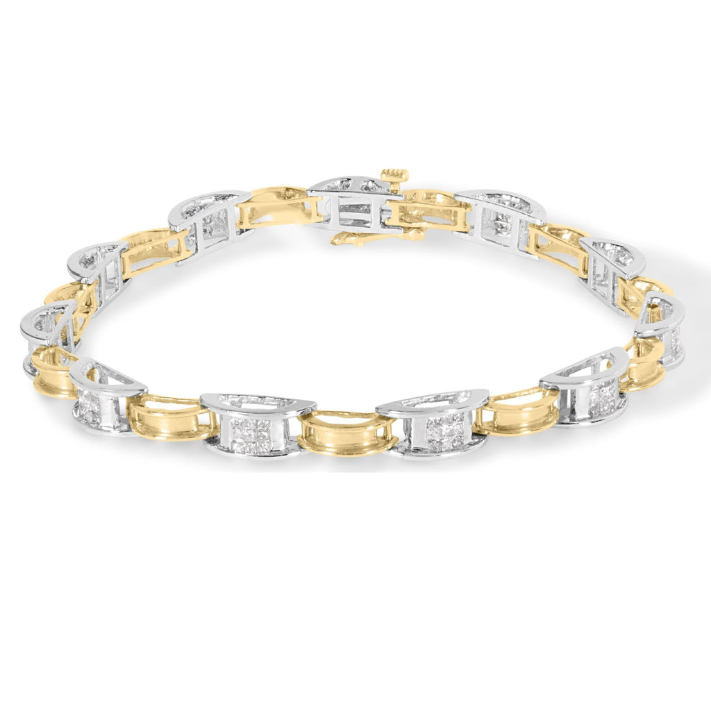 14K Two-Tone Gold 1.00 Cttw Princess-Cut Diamond Chain Link 7" Bracelet (H-I Color, SI1-SI2 Clarity)-0