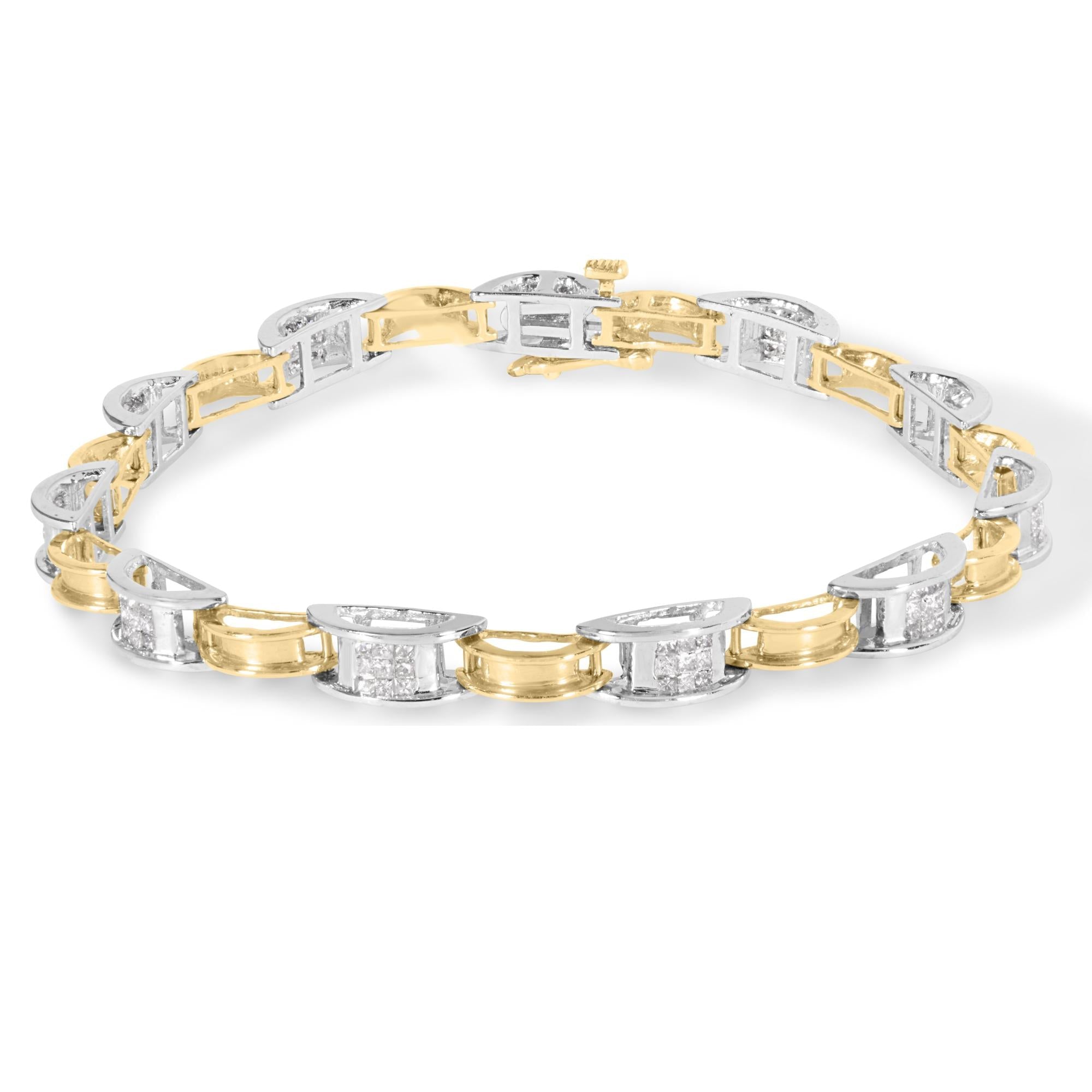 14K Two-Tone Gold 1.00 Cttw Princess-Cut Diamond Chain Link 7" Bracelet (H-I Color, SI1-SI2 Clarity)-0