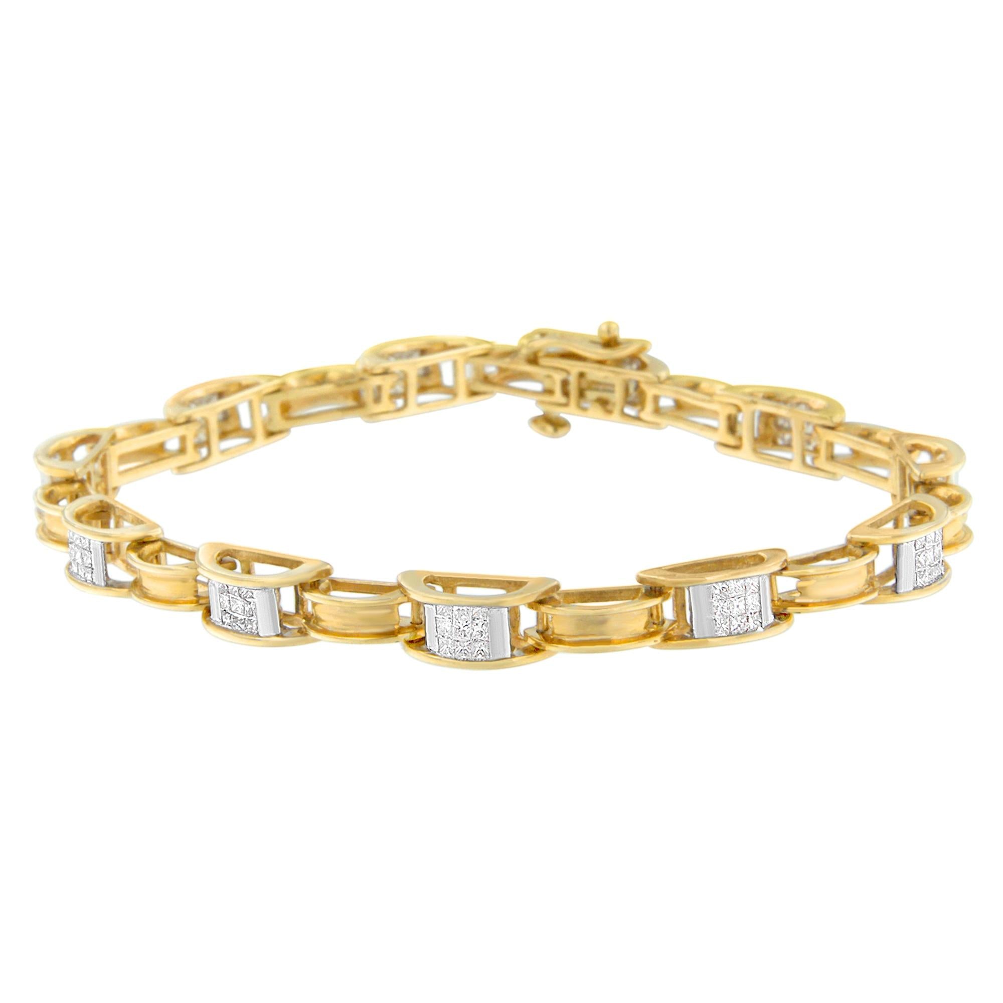14K Yellow Gold Princess Cut Diamond Chain Link Bracelet (1.00 cttw, H-I Color, SI1-SI2 Clarity)-0