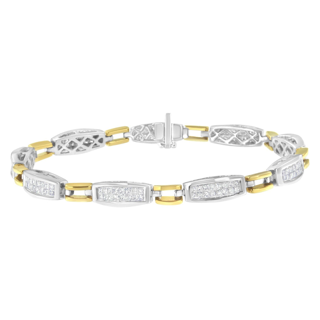 14K Yellow and White Gold 2.0 Cttw Princess Cut Diamond Tapered and Equal Sign Link Bracelet (G-H Color, SI1-SI2 Clarity) - 7"-0