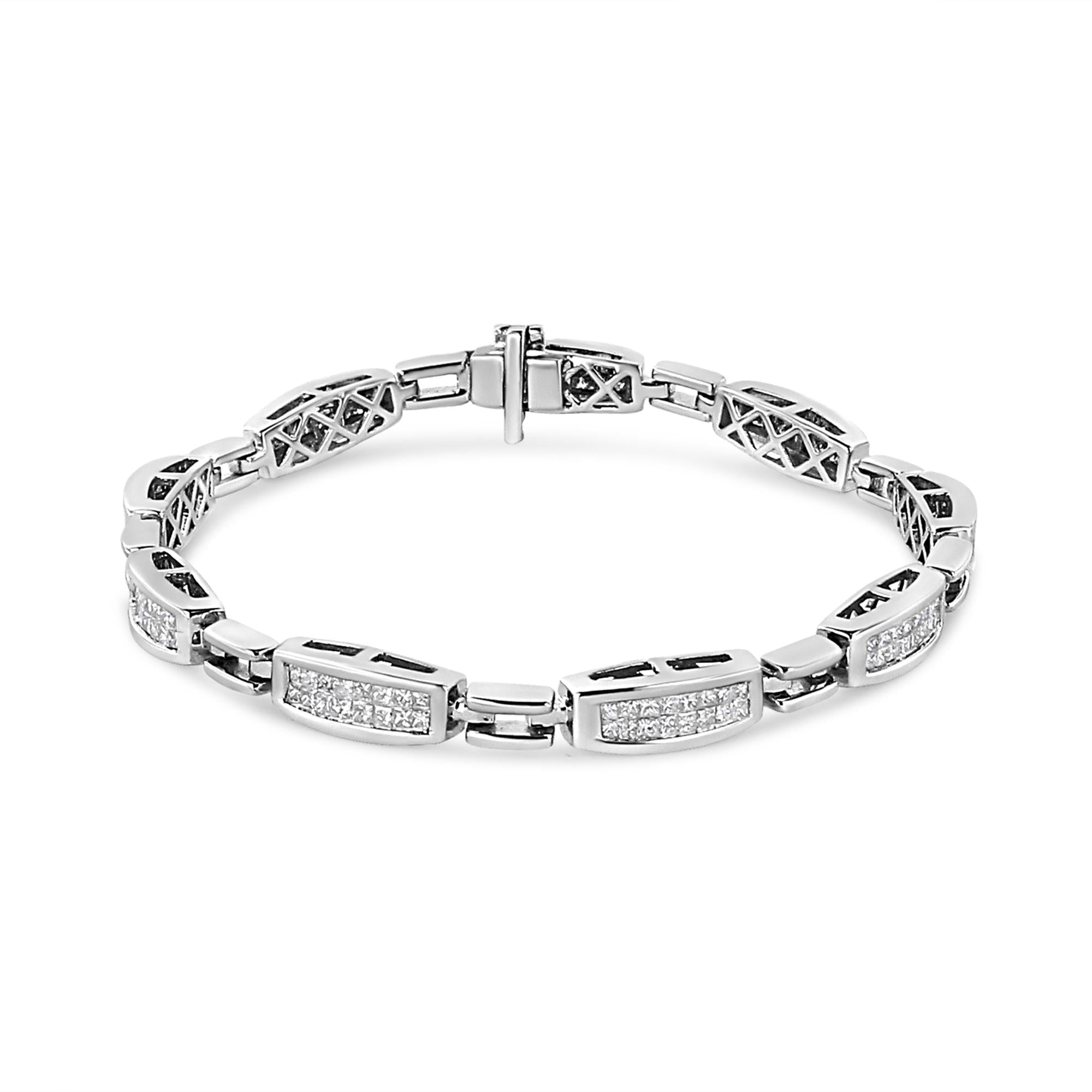 14K White Gold 2.00 Cttw Invisble-Set Princess Diamond Link Bracelet (I1-I2 Clarity, I-J Color) - 7.25"-0
