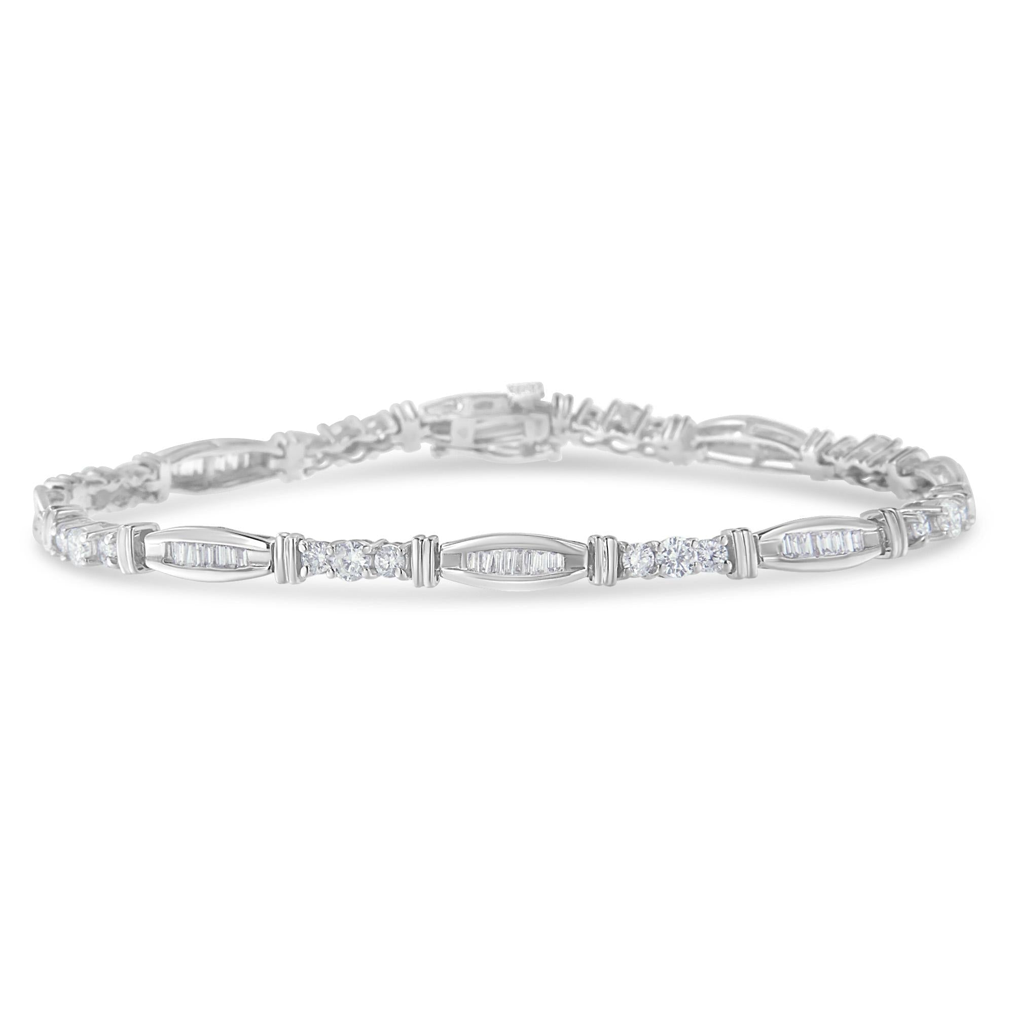 10K White Gold Geometric Pattern Diamond Tennis Bracelet (3 cttw, H-I Color, SI2-I1 Clarity)-0
