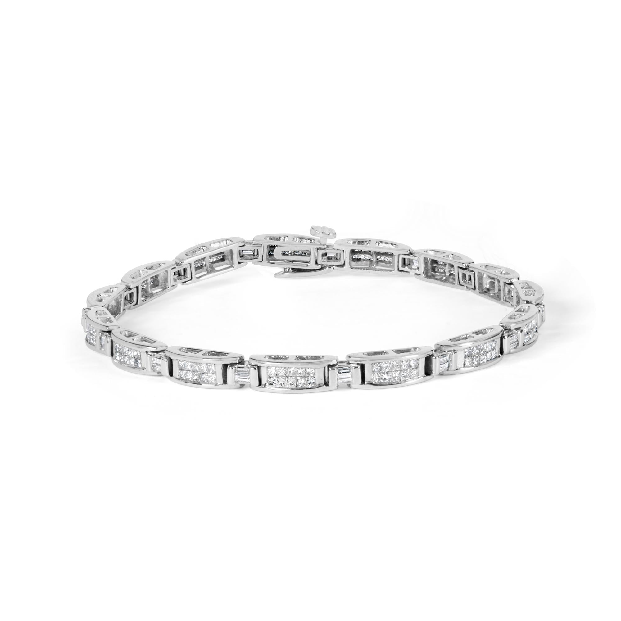 14K White Gold 2.0 Cttw Baguette and Princess-Cut Diamond Tennis Bracelet (H-I Color, SI1-SI2 Clarity) - 7"-0