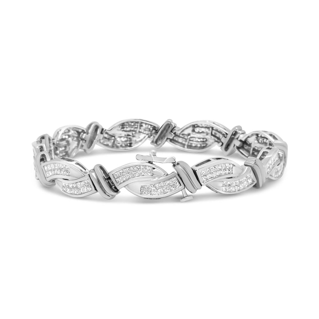 14K White Gold 4.0 Cttw Invisble Set Princess-Cut Diamond Wave Style Link Bracelet (H-I Color, SI2-I1 Clarity) - 7"-0