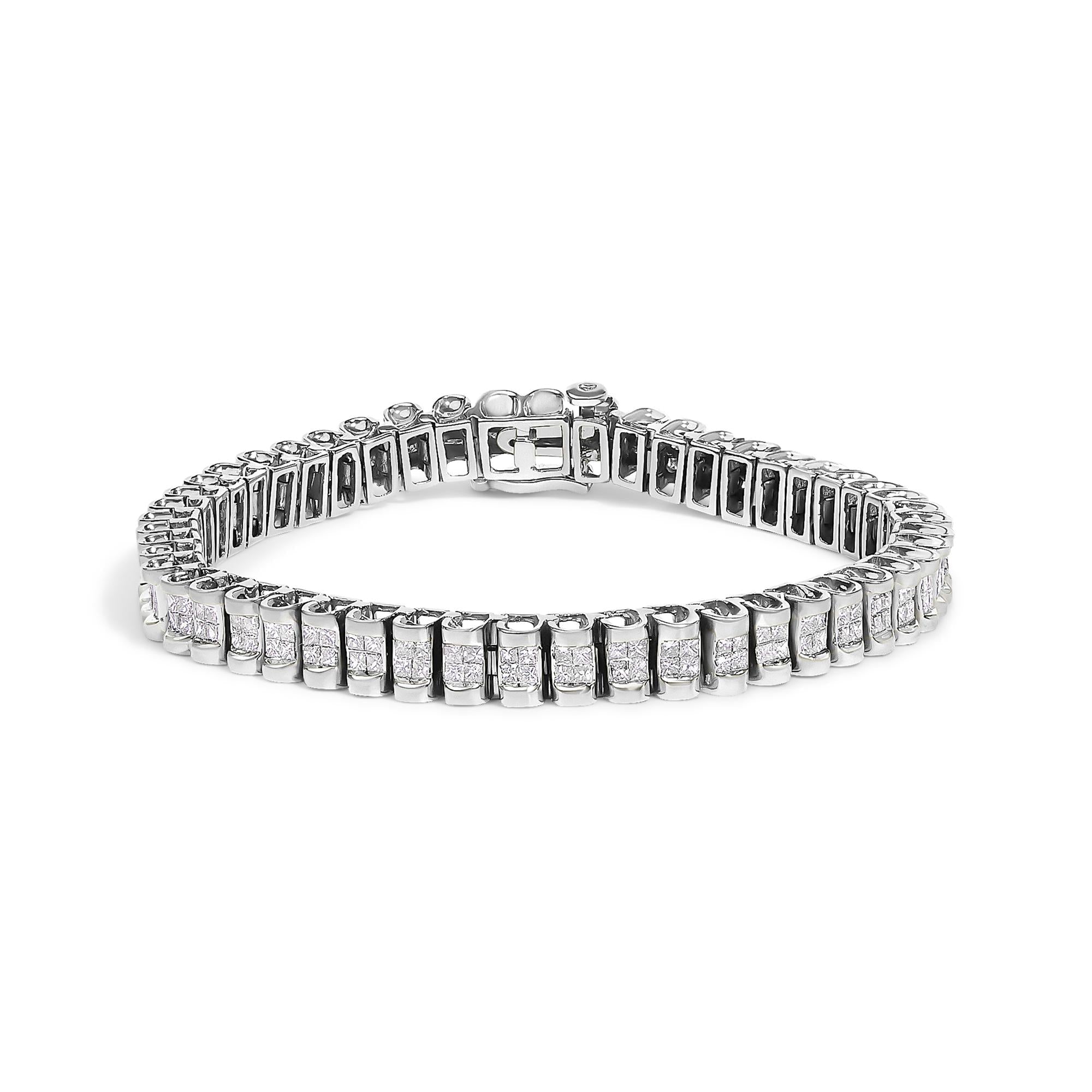 14K Gold 3.0 Cttw Princess Cut Quad Invisible Set Tennis Bracelet (H-I Color, SI1-SI2 Clarity) - 7”-0