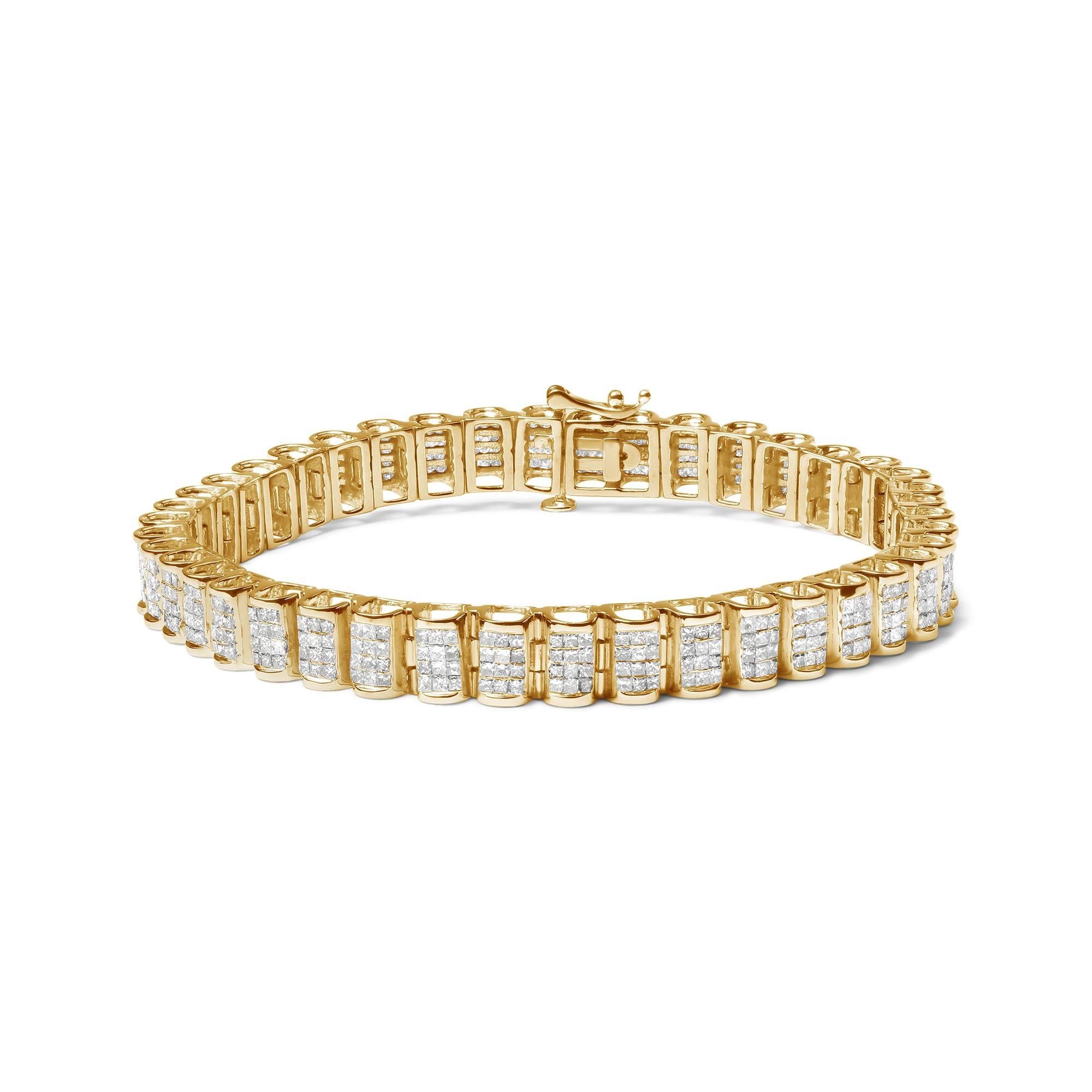 14K Gold 5.00 Cttw Square Princess Cut White Diamond Rectangular Invisible Set Link Tennis Bracelet (H-I Color, SI2-I1 Clarity) - 7.5” Inches-1