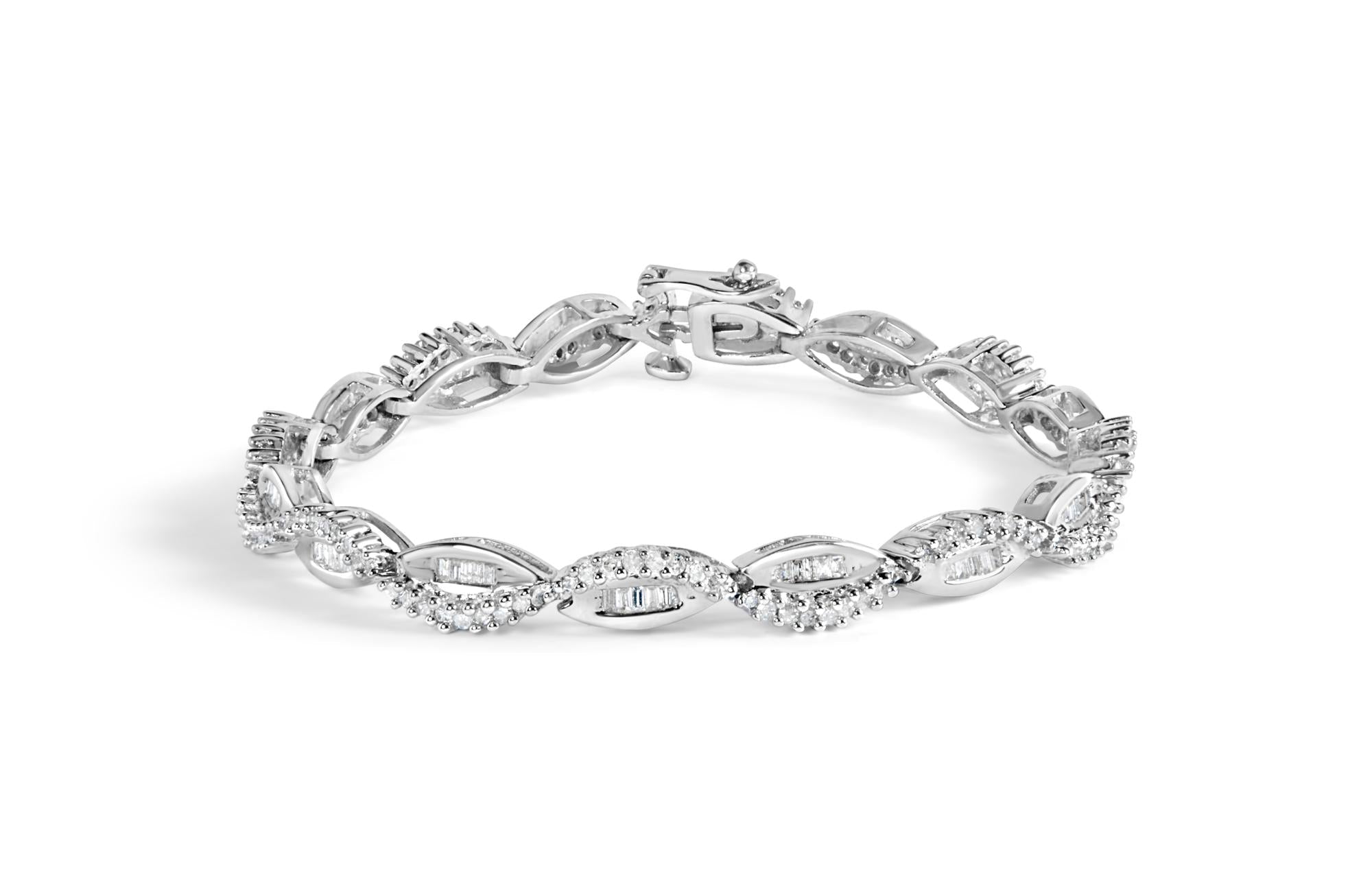 14K White Gold 2.00 Cttw Diamond Swirl and Pear Shape Link Bracelet (I-J Color, I2-I3 Clarity) - 7"-0