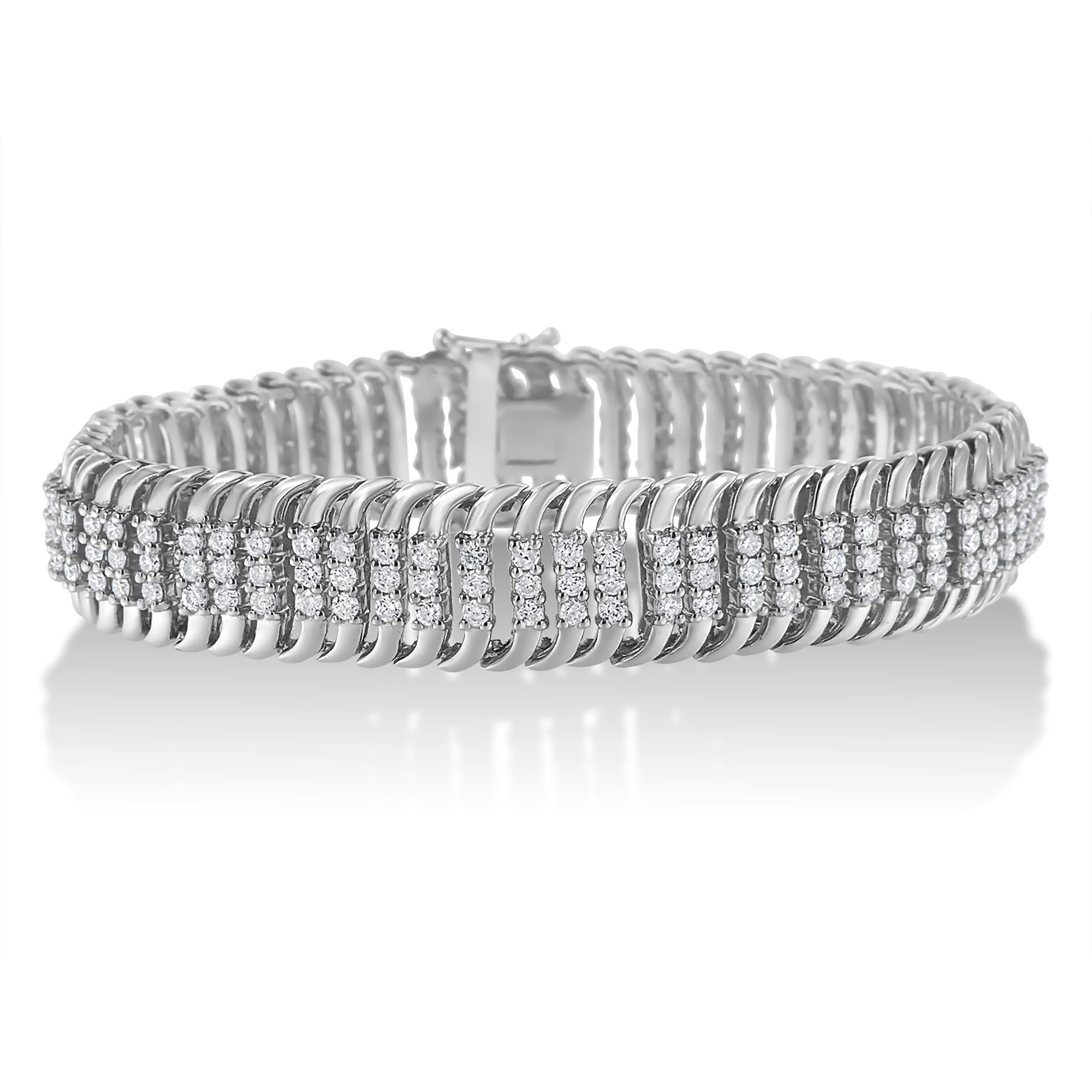 14K White Gold 5.0 Cttw Round Brilliant Cut Diamond 7" S Wave Serpentine Tennis Bracelet (H-I Color, I1-I2 Clarity)-0